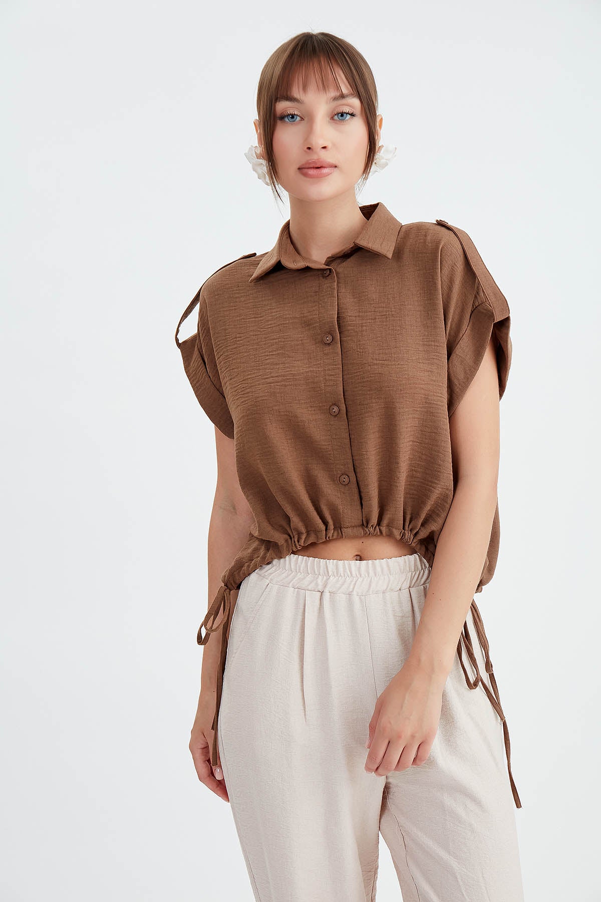 VISCOSE LINEN SHIRT WITH THE WAIST