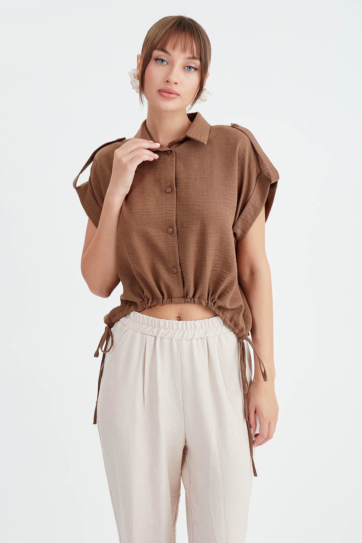 VISCOSE LINEN SHIRT WITH THE WAIST