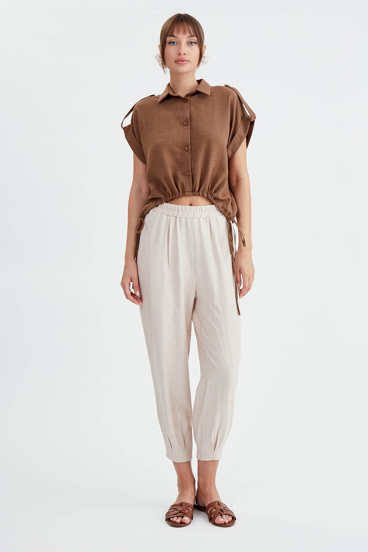 VISCOSE LINEN SHIRT WITH THE WAIST