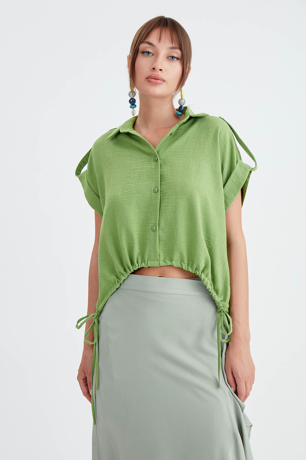 VISCOSE LINEN SHIRT WITH THE WAIST