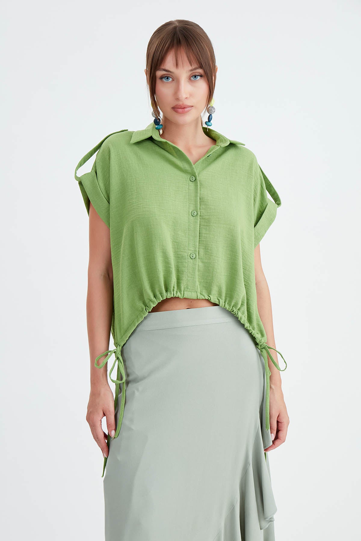 VISCOSE LINEN SHIRT WITH THE WAIST