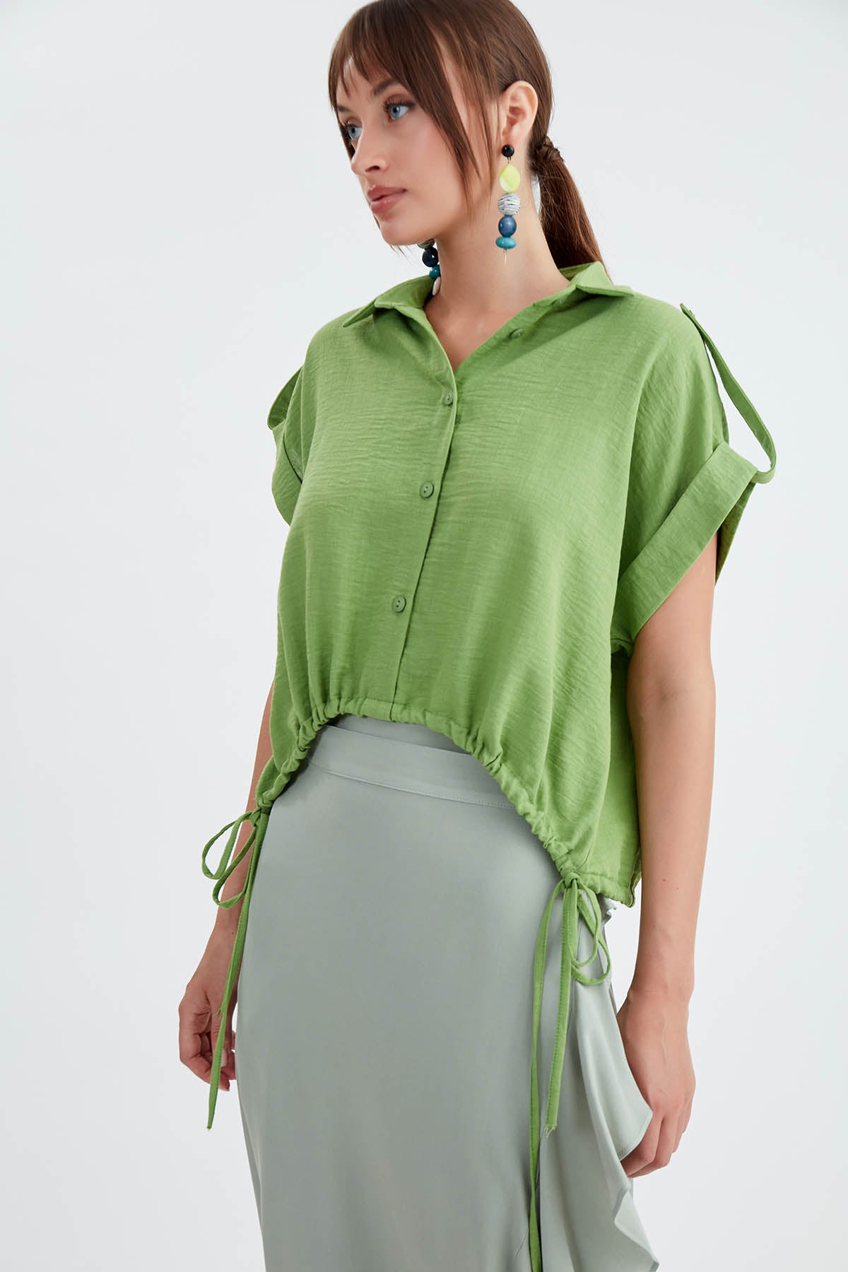 VISCOSE LINEN SHIRT WITH THE WAIST