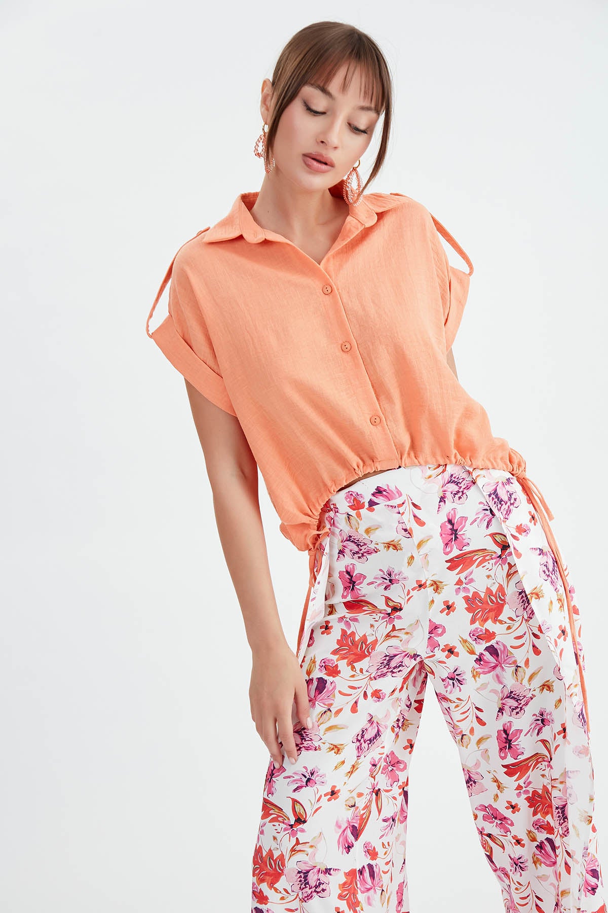 VISCOSE LINEN SHIRT WITH THE WAIST
