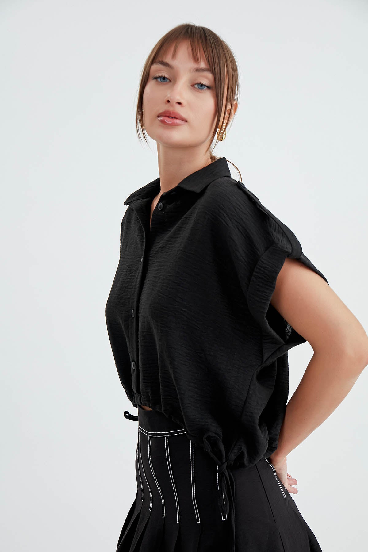 VISCOSE LINEN SHIRT WITH THE WAIST