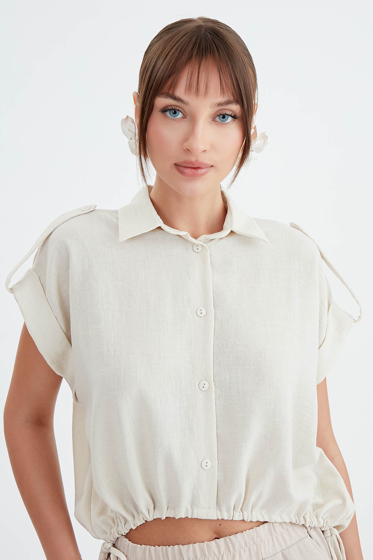 VISCOSE LINEN SHIRT WITH THE WAIST