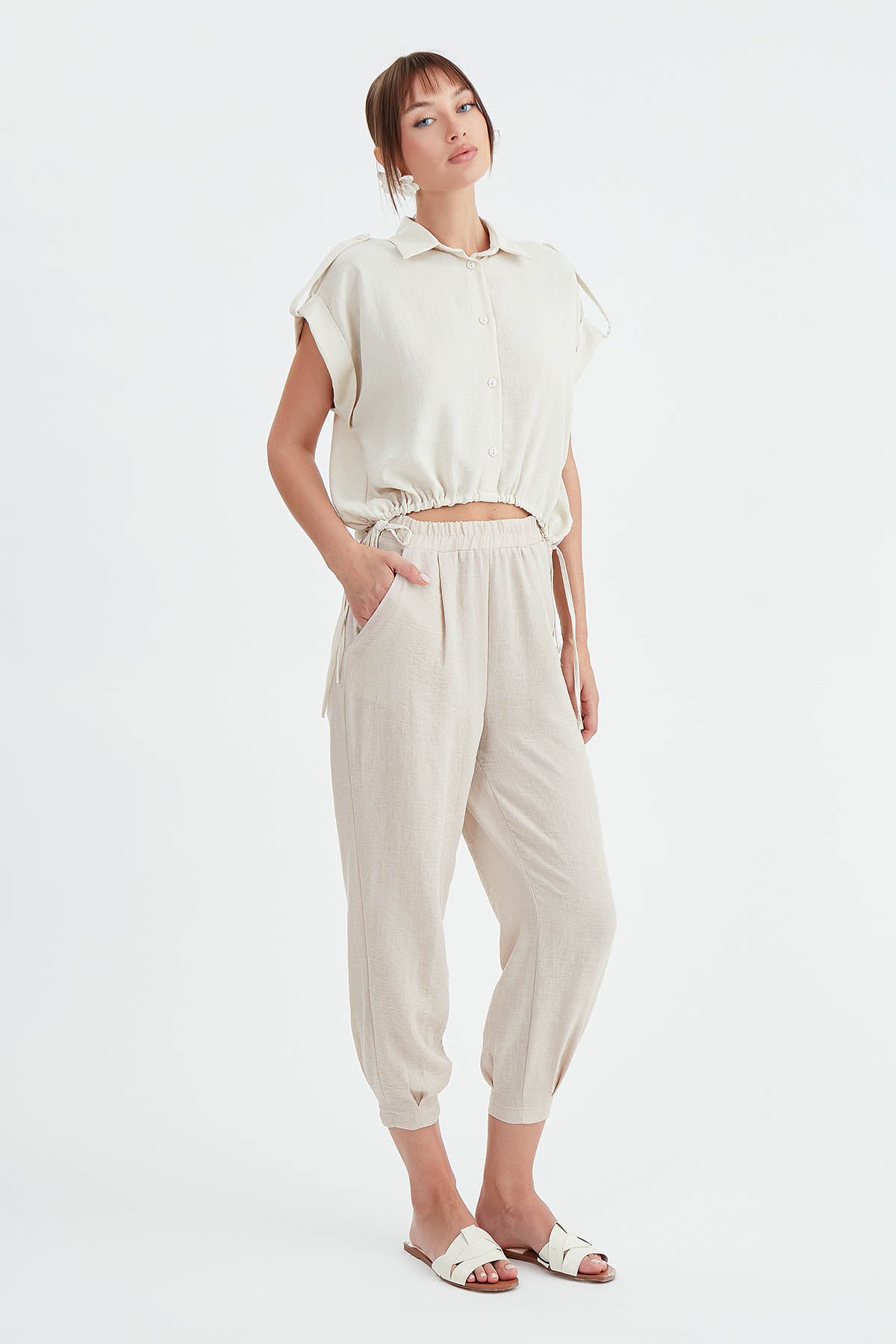 VISCOSE LINEN SHIRT WITH THE WAIST