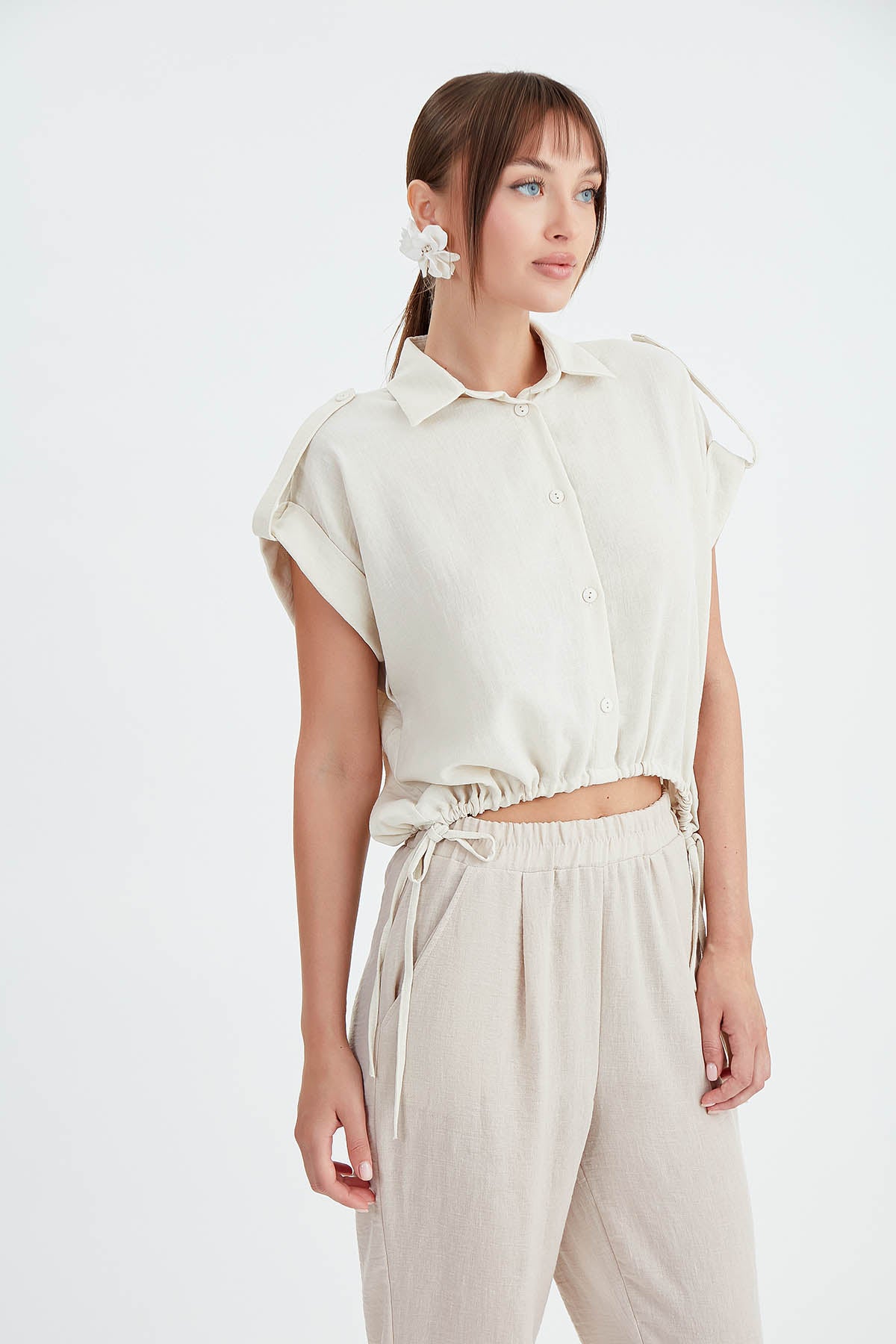 VISCOSE LINEN SHIRT WITH THE WAIST