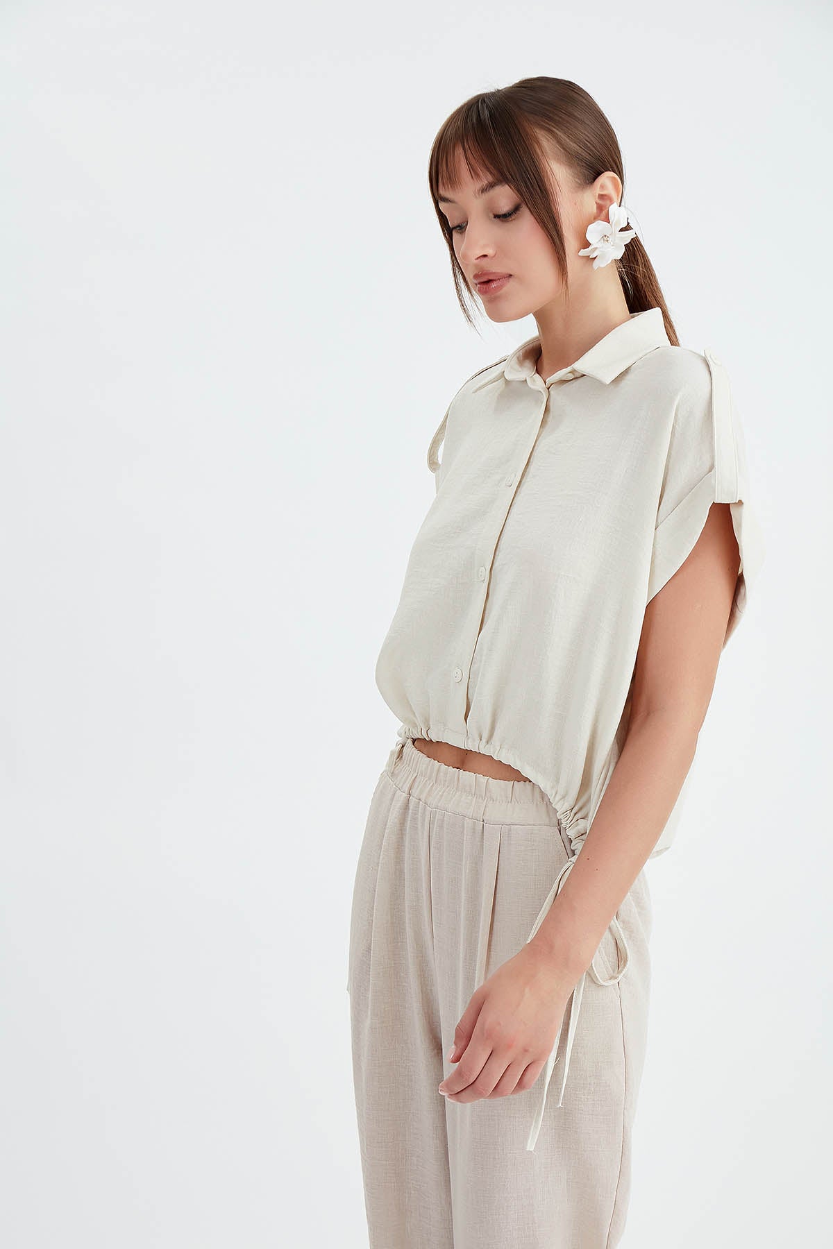 VISCOSE LINEN SHIRT WITH THE WAIST