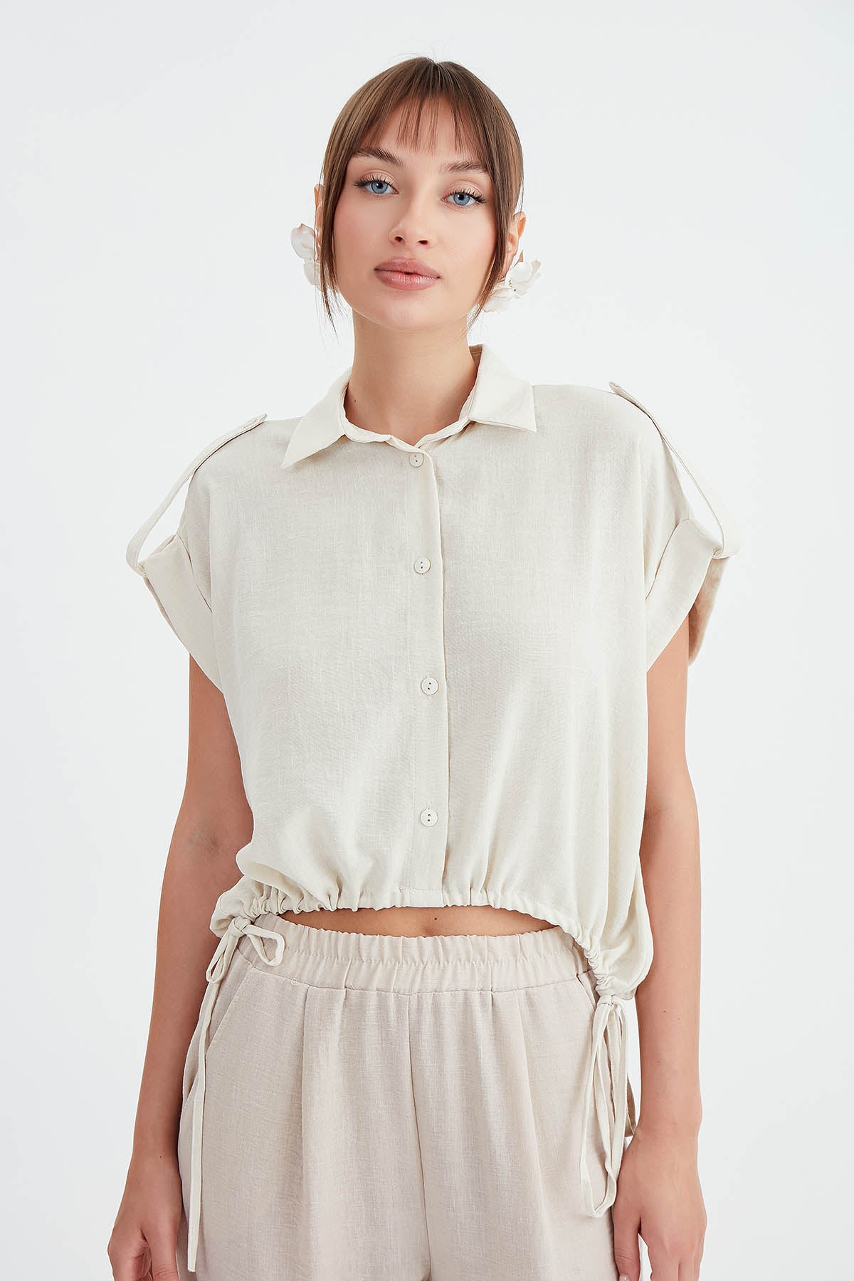 VISCOSE LINEN SHIRT WITH THE WAIST