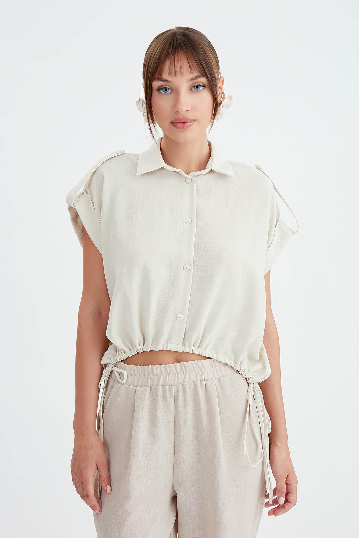 VISCOSE LINEN SHIRT WITH THE WAIST