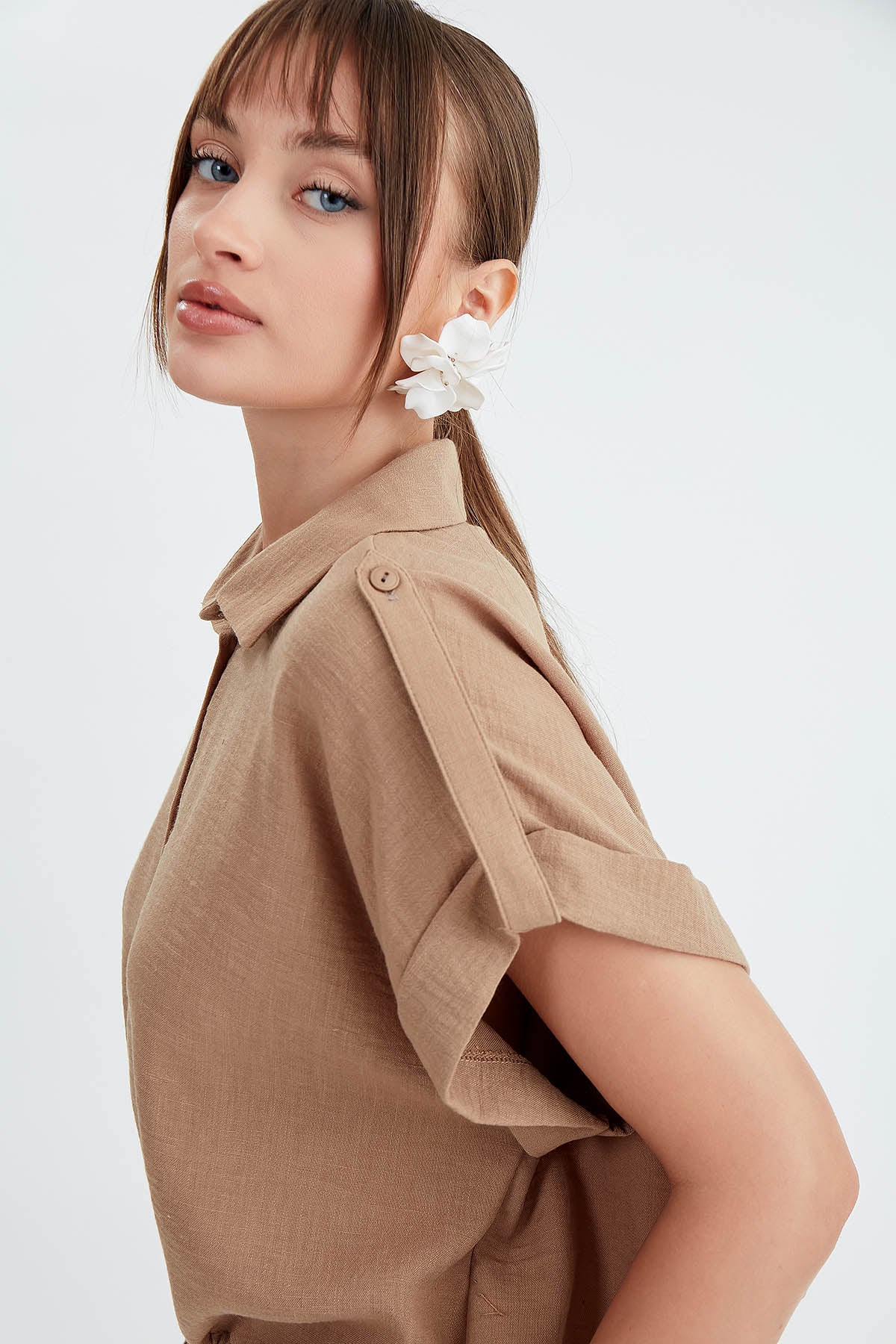 VISCOSE LINEN SHIRT WITH THE WAIST