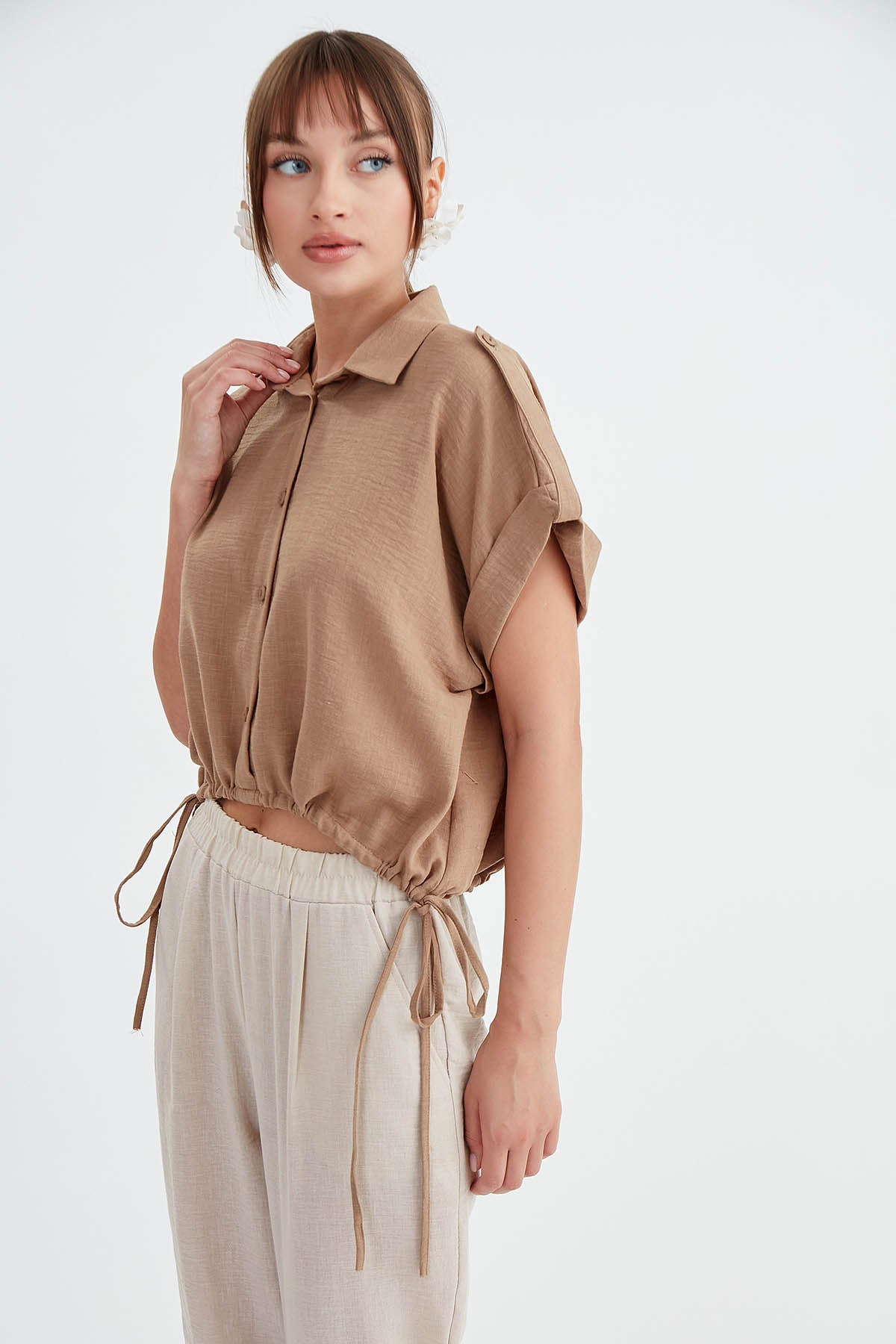 VISCOSE LINEN SHIRT WITH THE WAIST