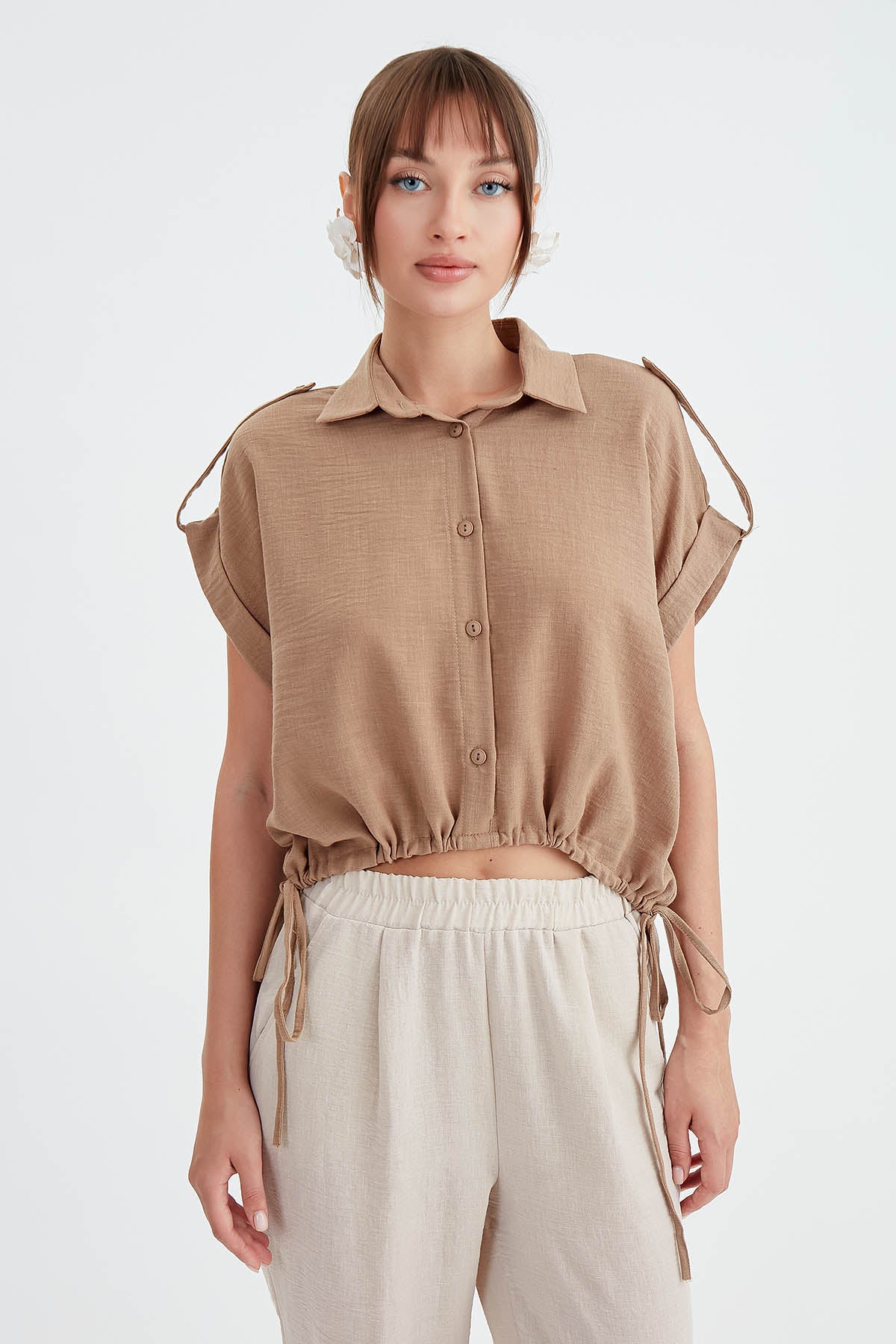 VISCOSE LINEN SHIRT WITH THE WAIST