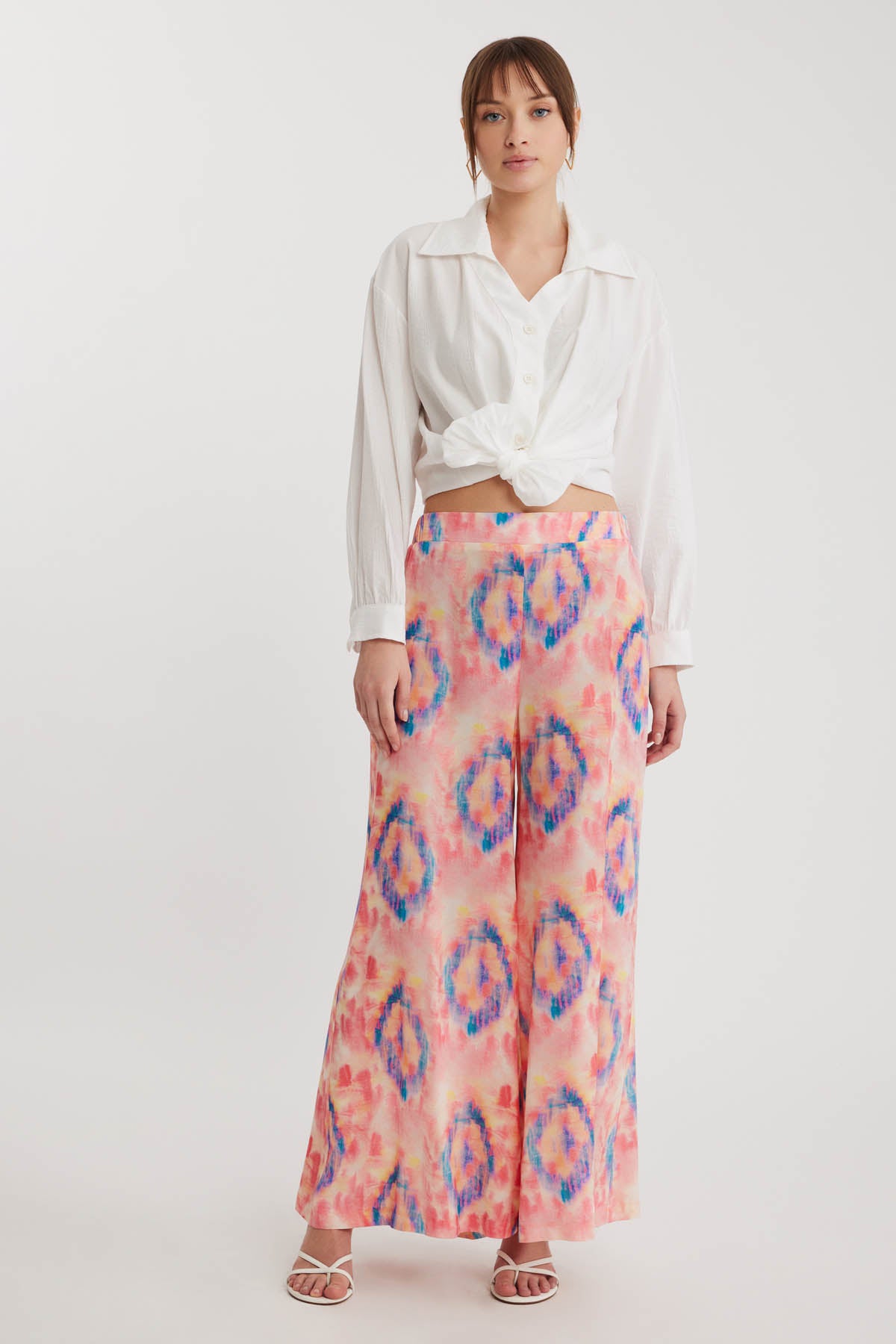 BELGIAN STYLE ELASTANE WAIST WIDE-LEG BOHEMIAN COLORED PATTERN TROUSERS