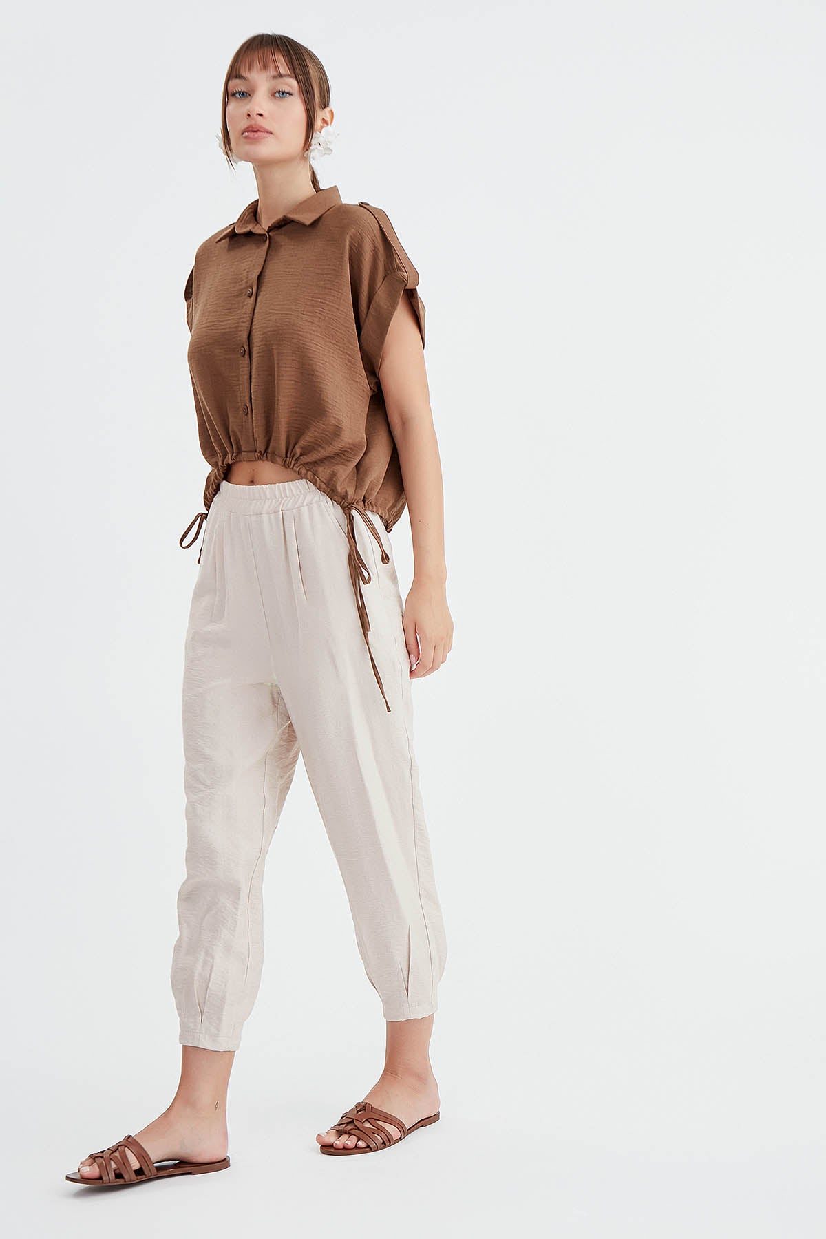 CROP TROUSERS WITH ELASTANE WAIST