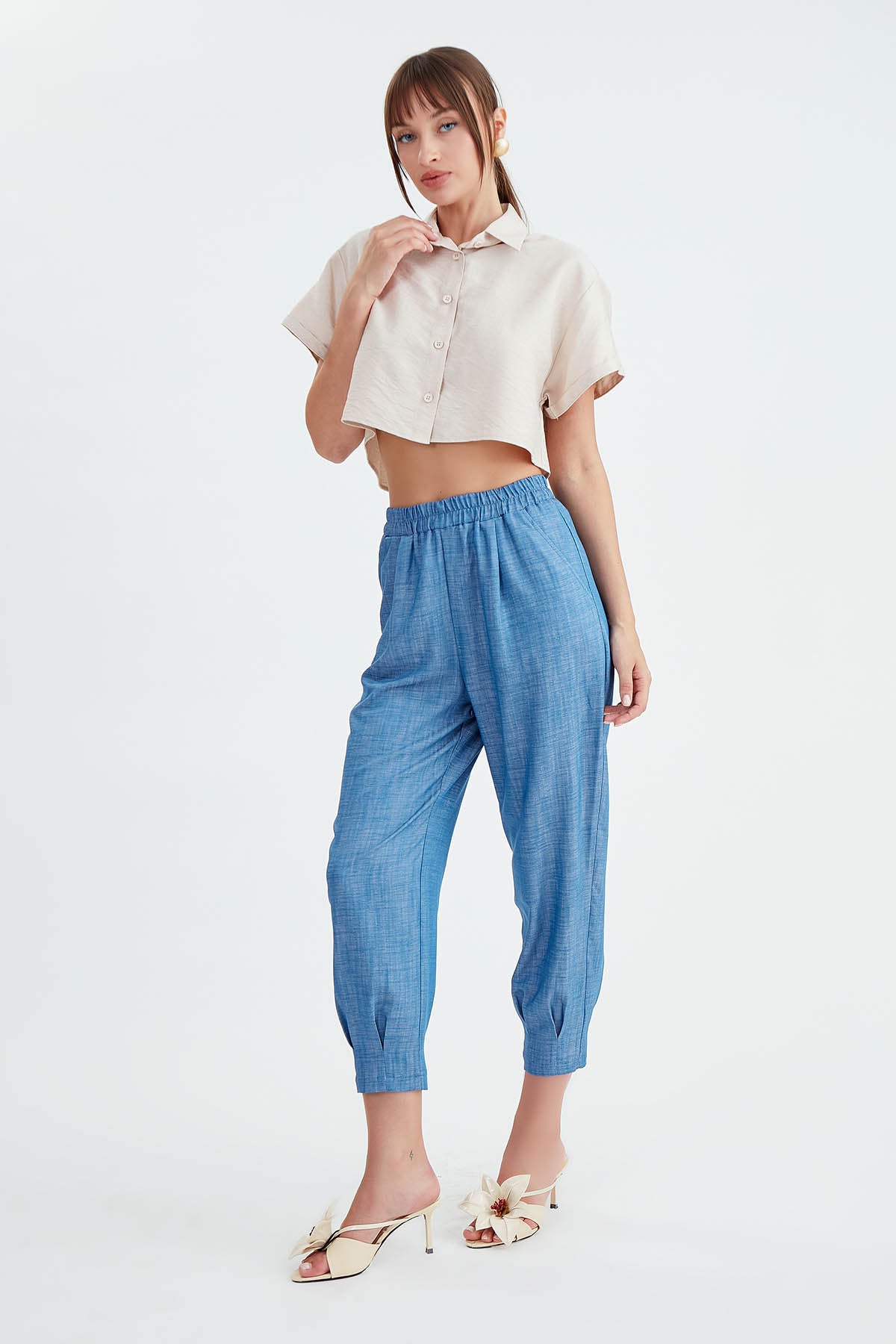 CROP PLEATED BELGIAN TROUSERS WITH ELASTANE WAIST