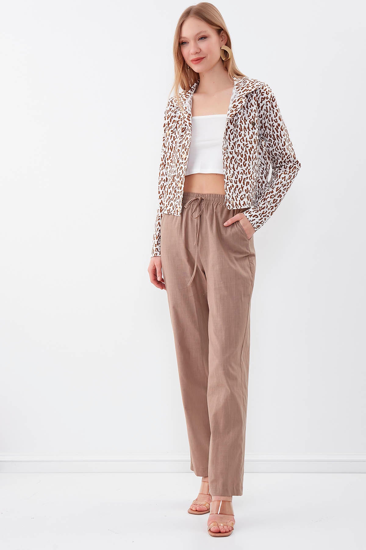 VISCOSE LINEN COMFORTABLE TROUSERS WITH ELASTANE WAIST