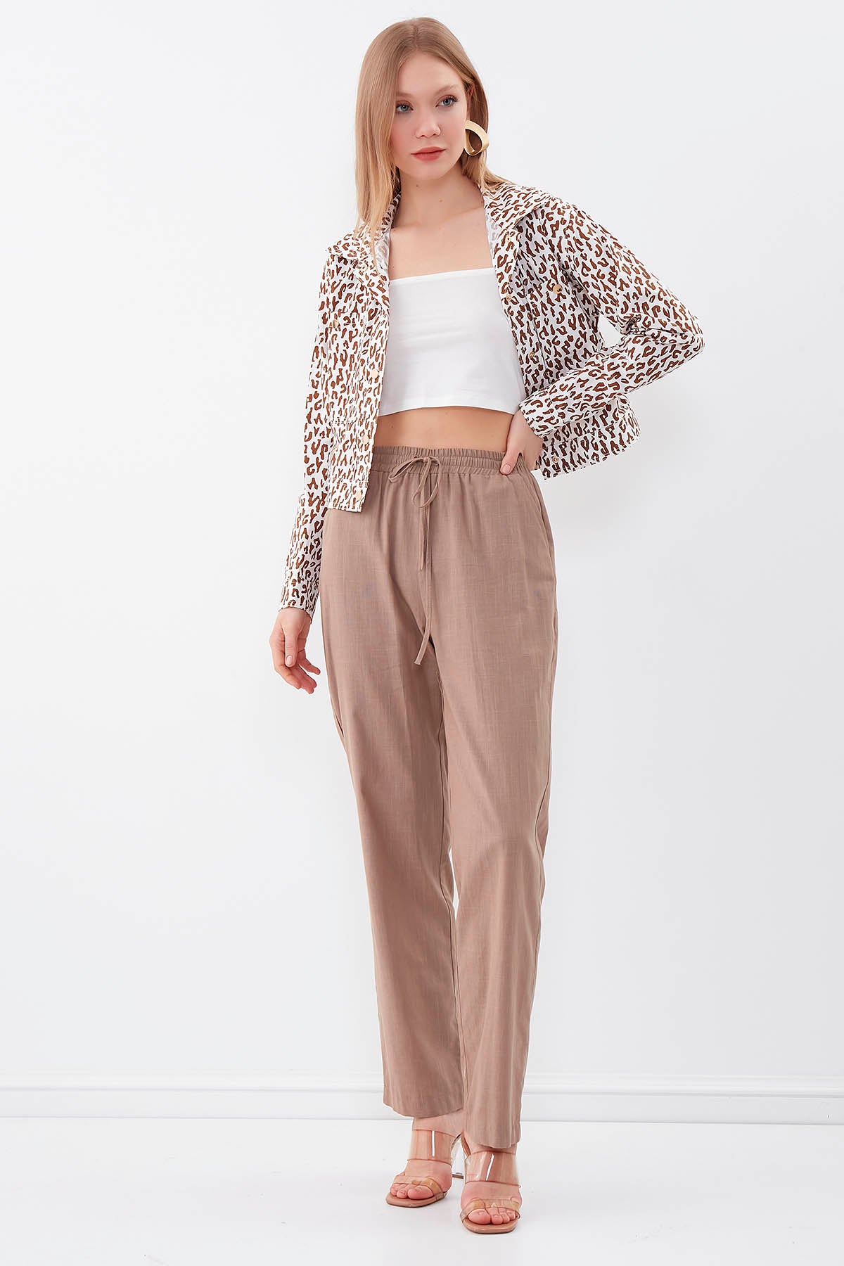 VISCOSE LINEN COMFORTABLE TROUSERS WITH ELASTANE WAIST
