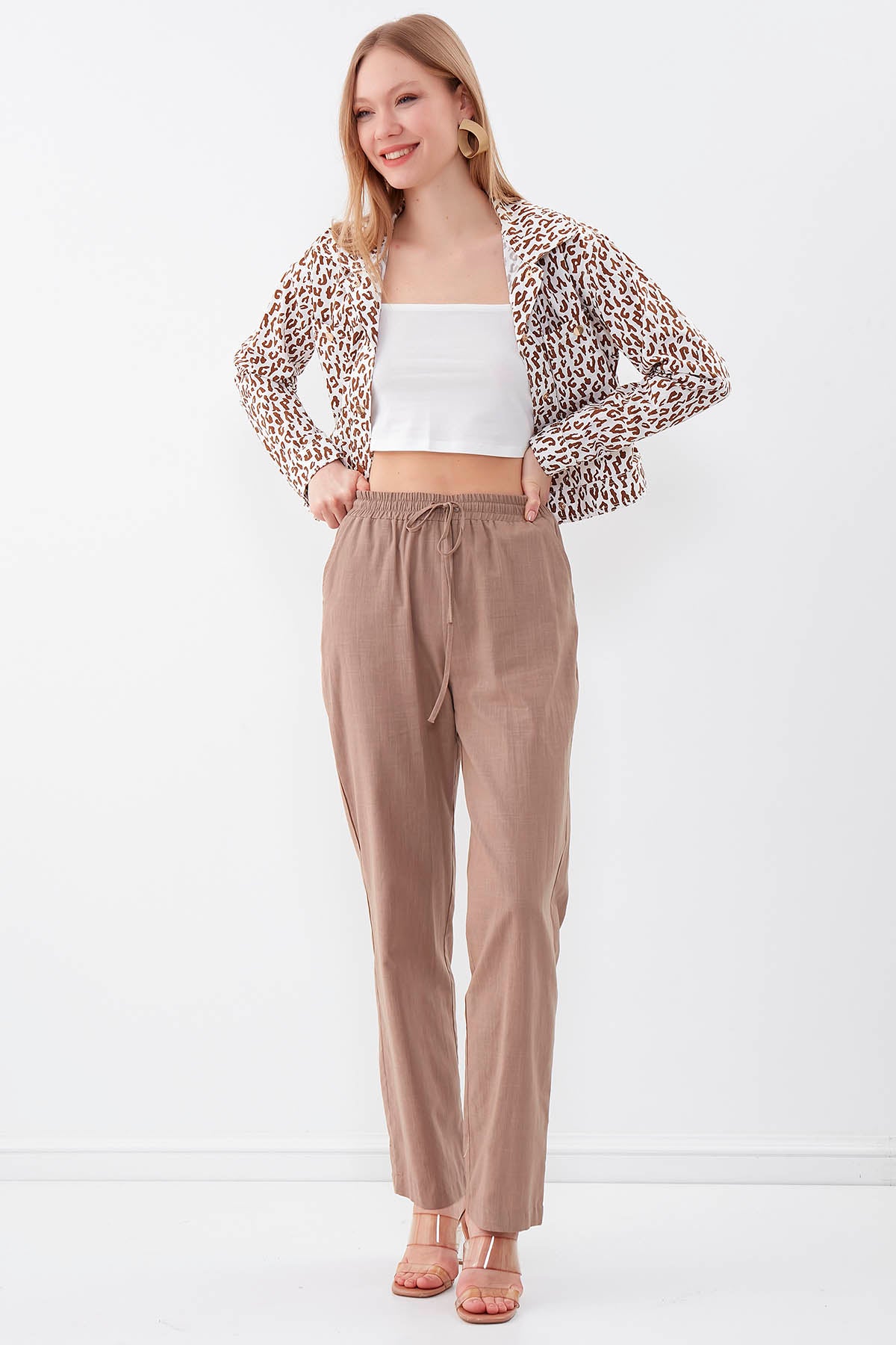 VISCOSE LINEN COMFORTABLE TROUSERS WITH ELASTANE WAIST