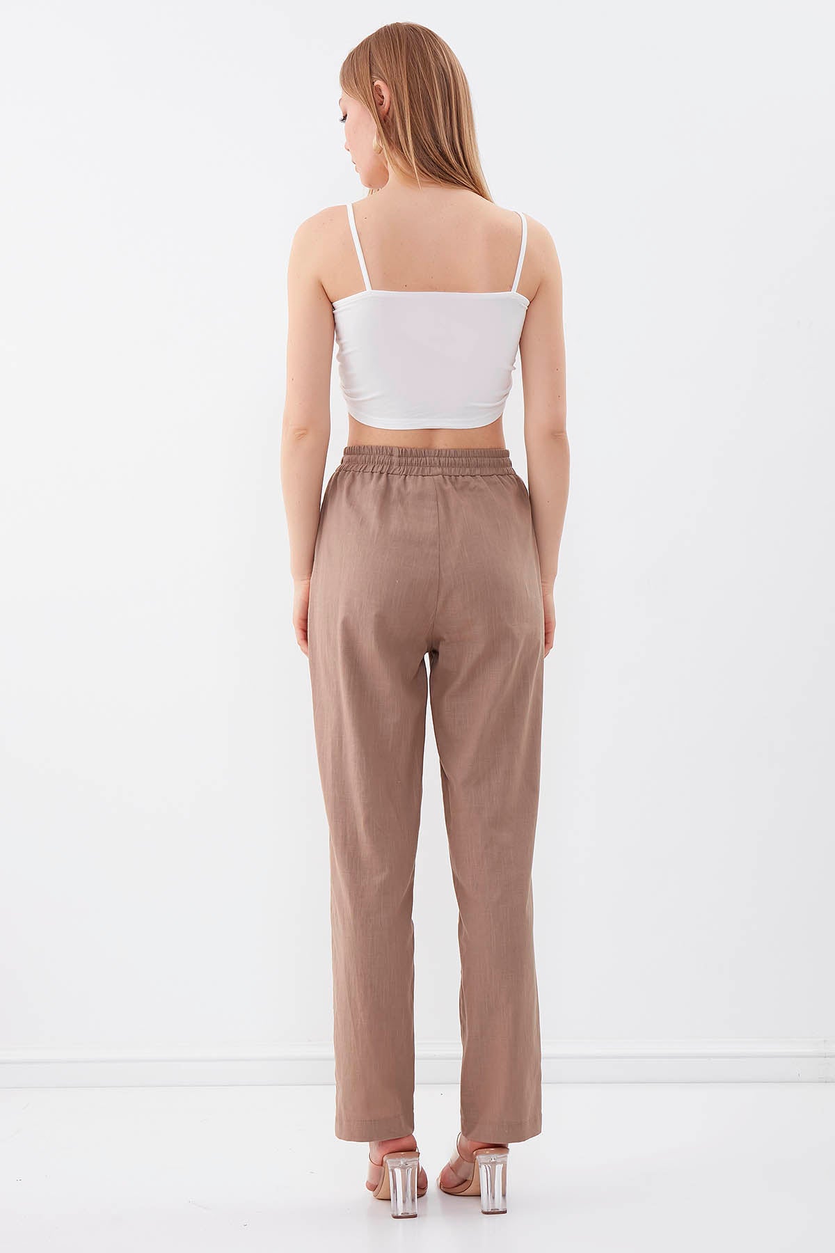 VISCOSE LINEN COMFORTABLE TROUSERS WITH ELASTANE WAIST