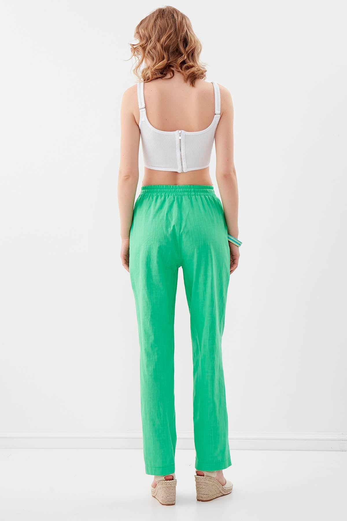 VISCOSE LINEN COMFORTABLE TROUSERS WITH ELASTANE WAIST