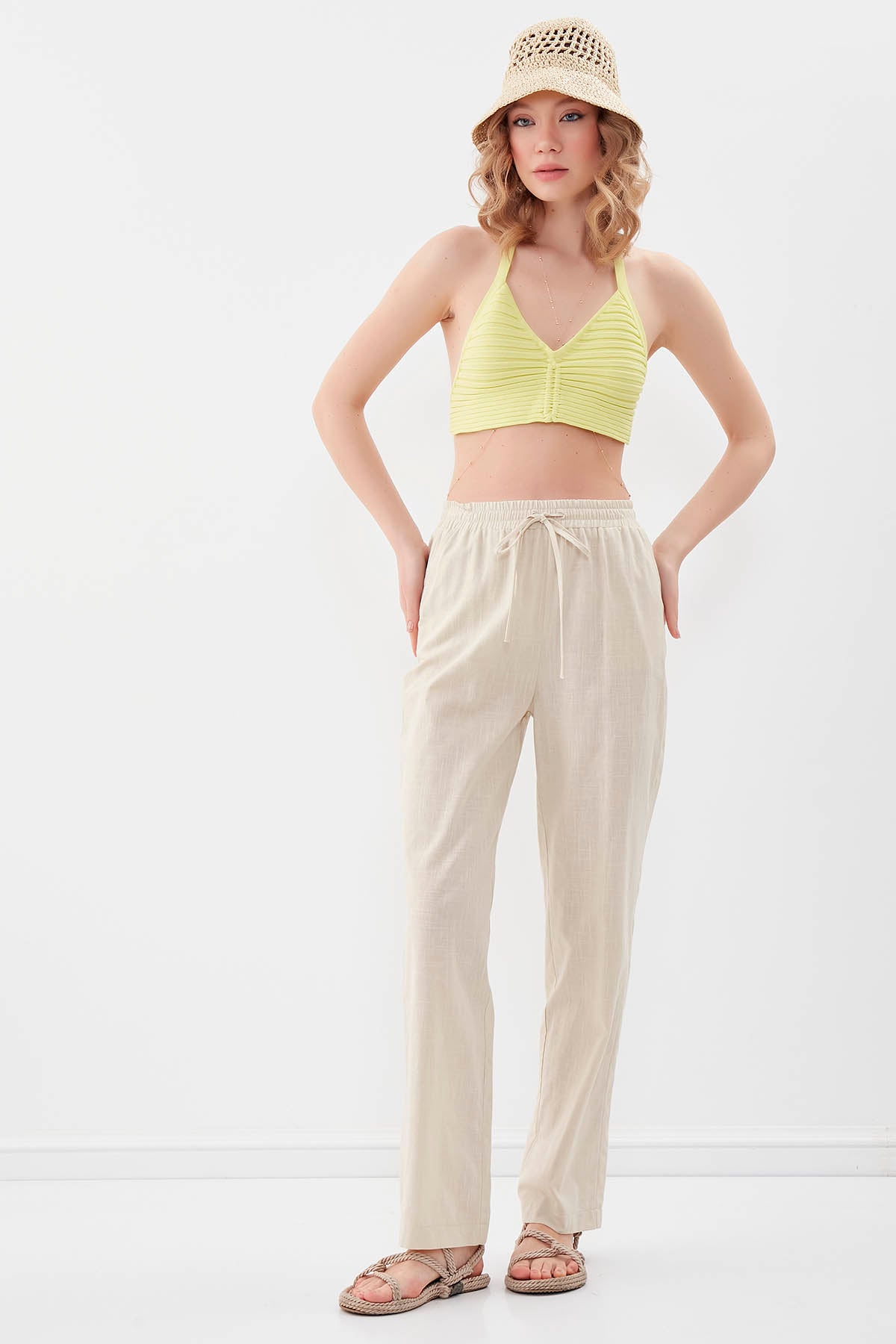 VISCOSE LINEN COMFORTABLE TROUSERS WITH ELASTANE WAIST