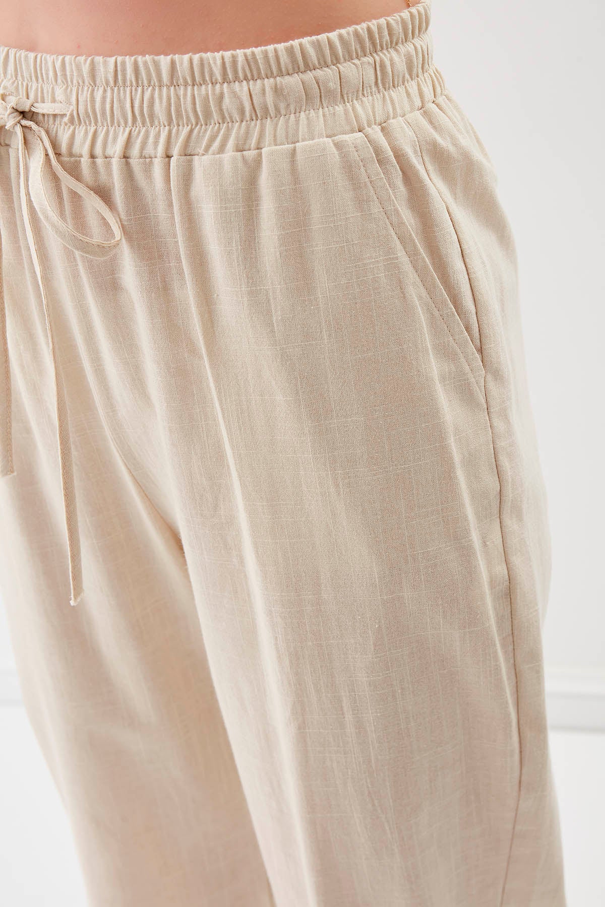 VISCOSE LINEN COMFORTABLE TROUSERS WITH ELASTANE WAIST