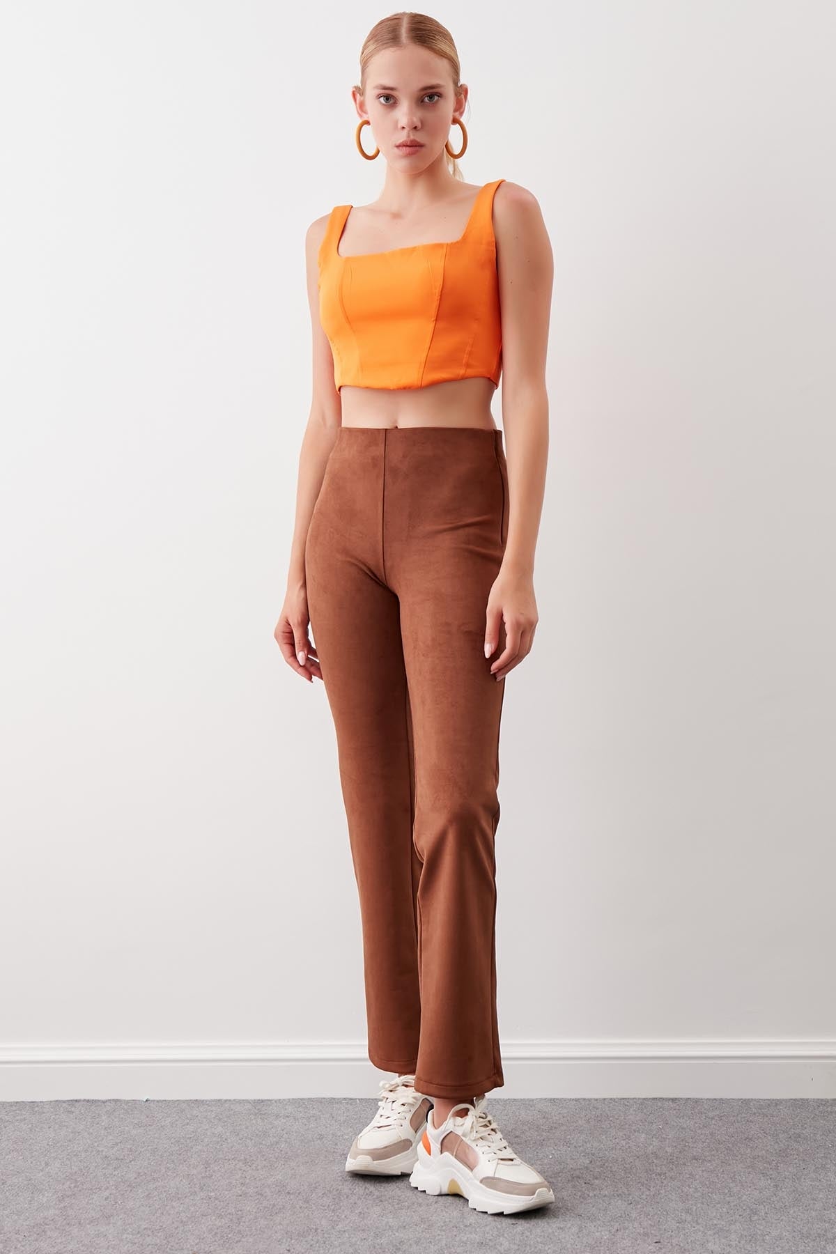 SUEDE TROUSERS WITH ELASTANE WAIST & ZIPPERS