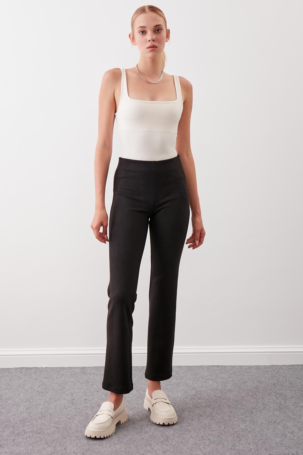 SUEDE TROUSERS WITH ELASTANE WAIST & ZIPPERS