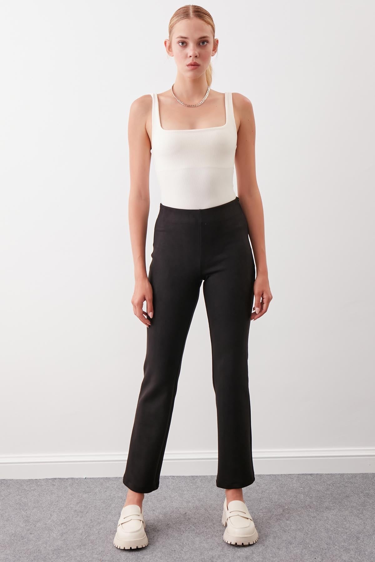SUEDE TROUSERS WITH ELASTANE WAIST & ZIPPERS