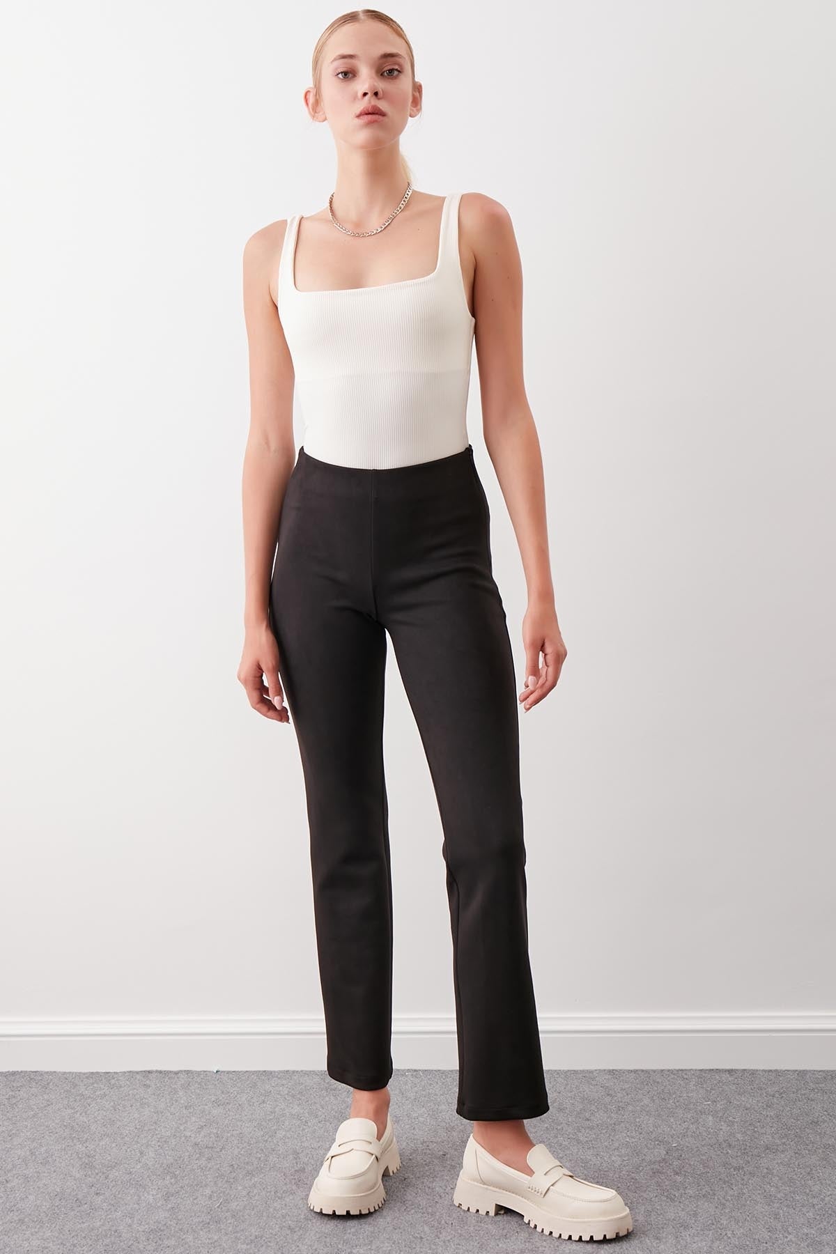 SUEDE TROUSERS WITH ELASTANE WAIST & ZIPPERS