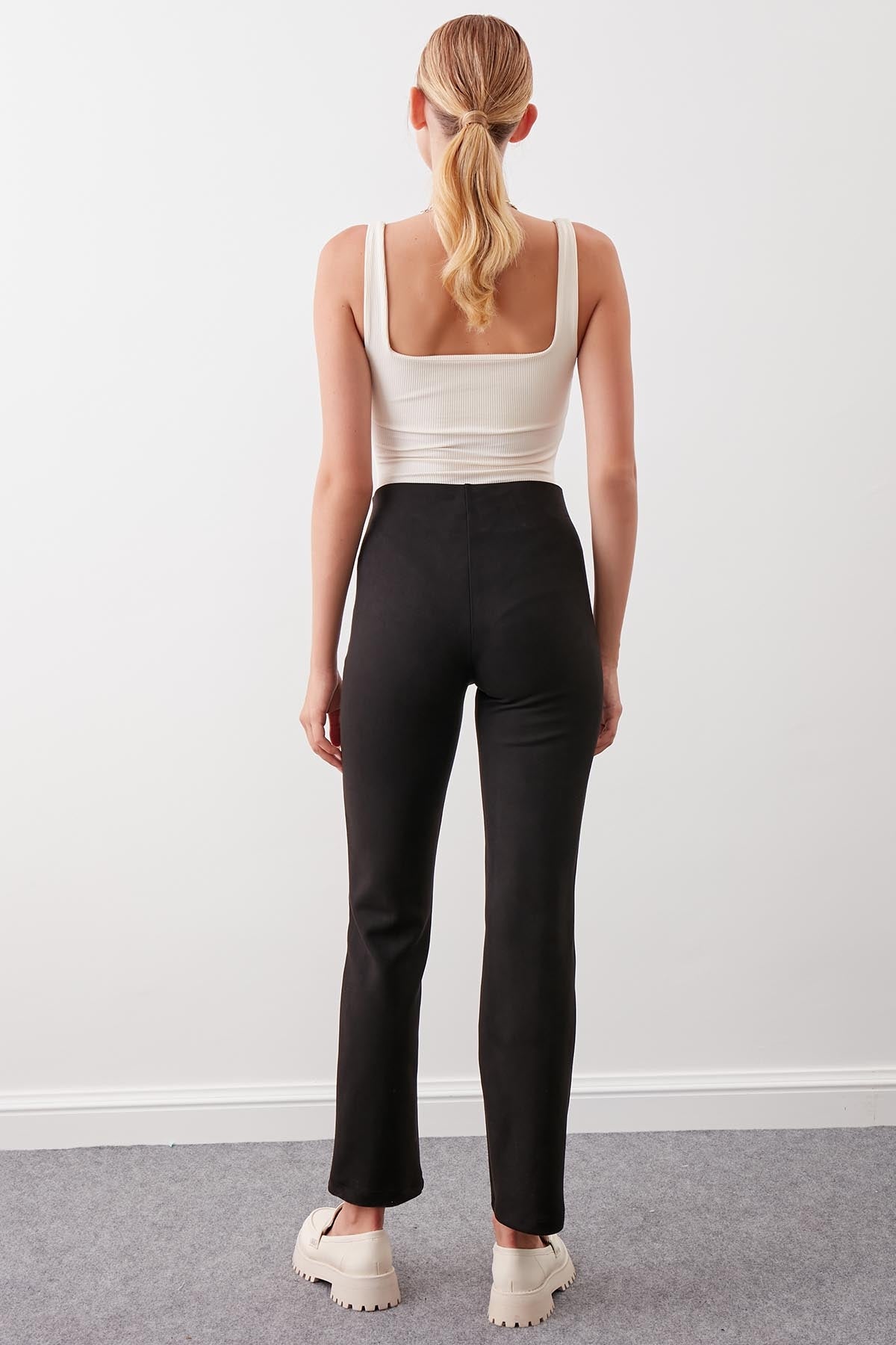 SUEDE TROUSERS WITH ELASTANE WAIST & ZIPPERS