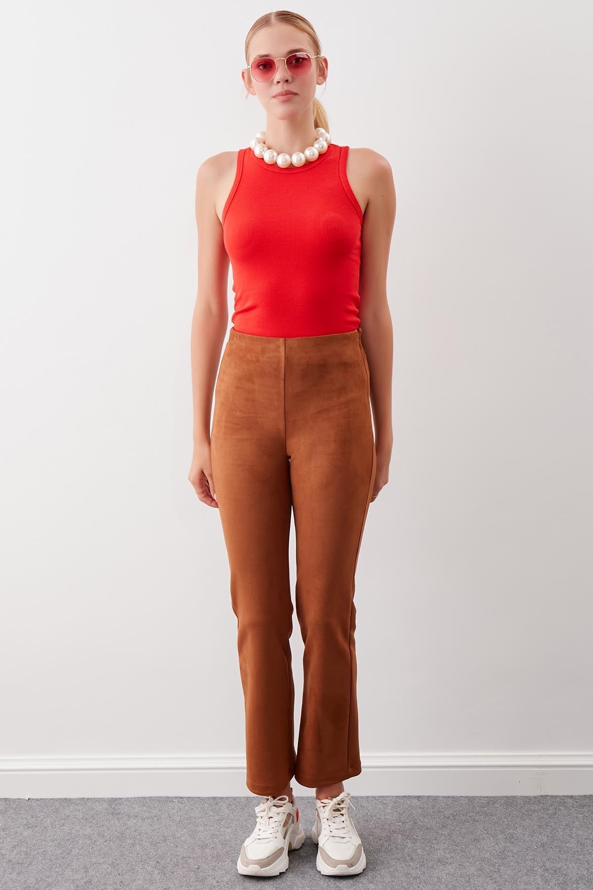 SUEDE TROUSERS WITH ELASTANE WAIST & ZIPPERS