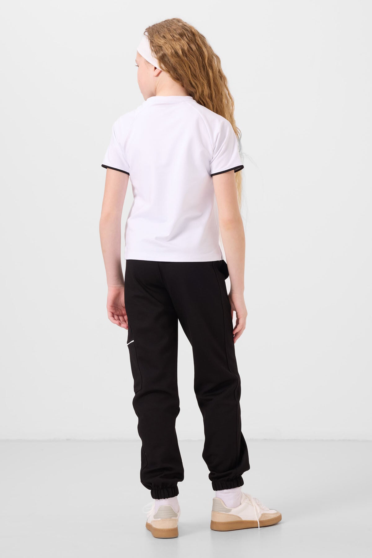 Black and White O Collar Printed Rubber Slip Cargo Pocket Girl Tracksuit Set - 75173