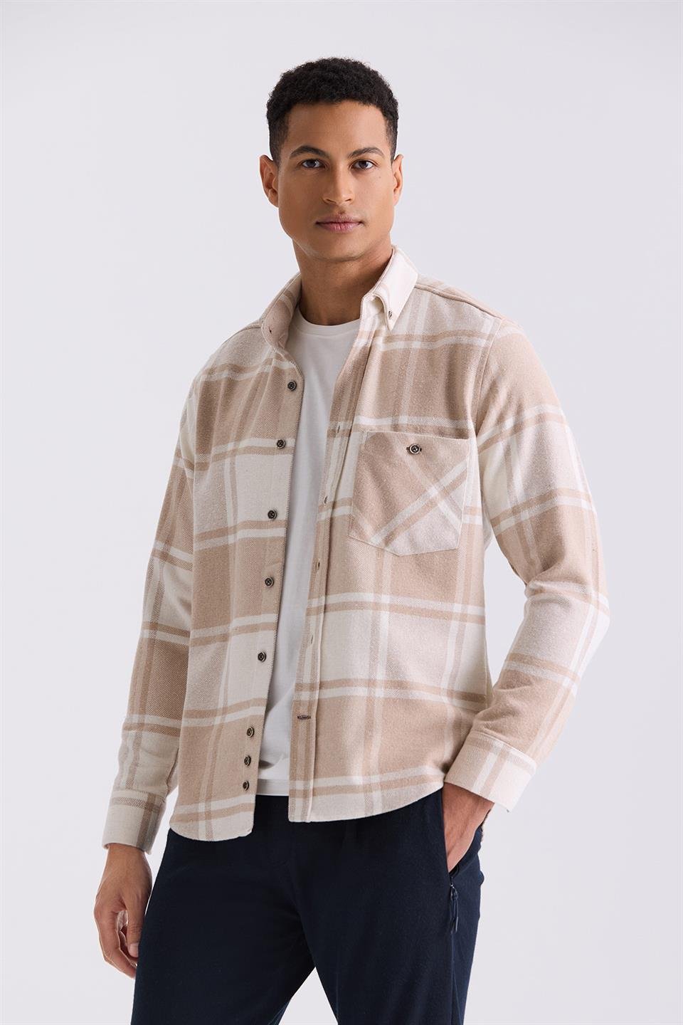 Beige Slim Fit Collar Shirt