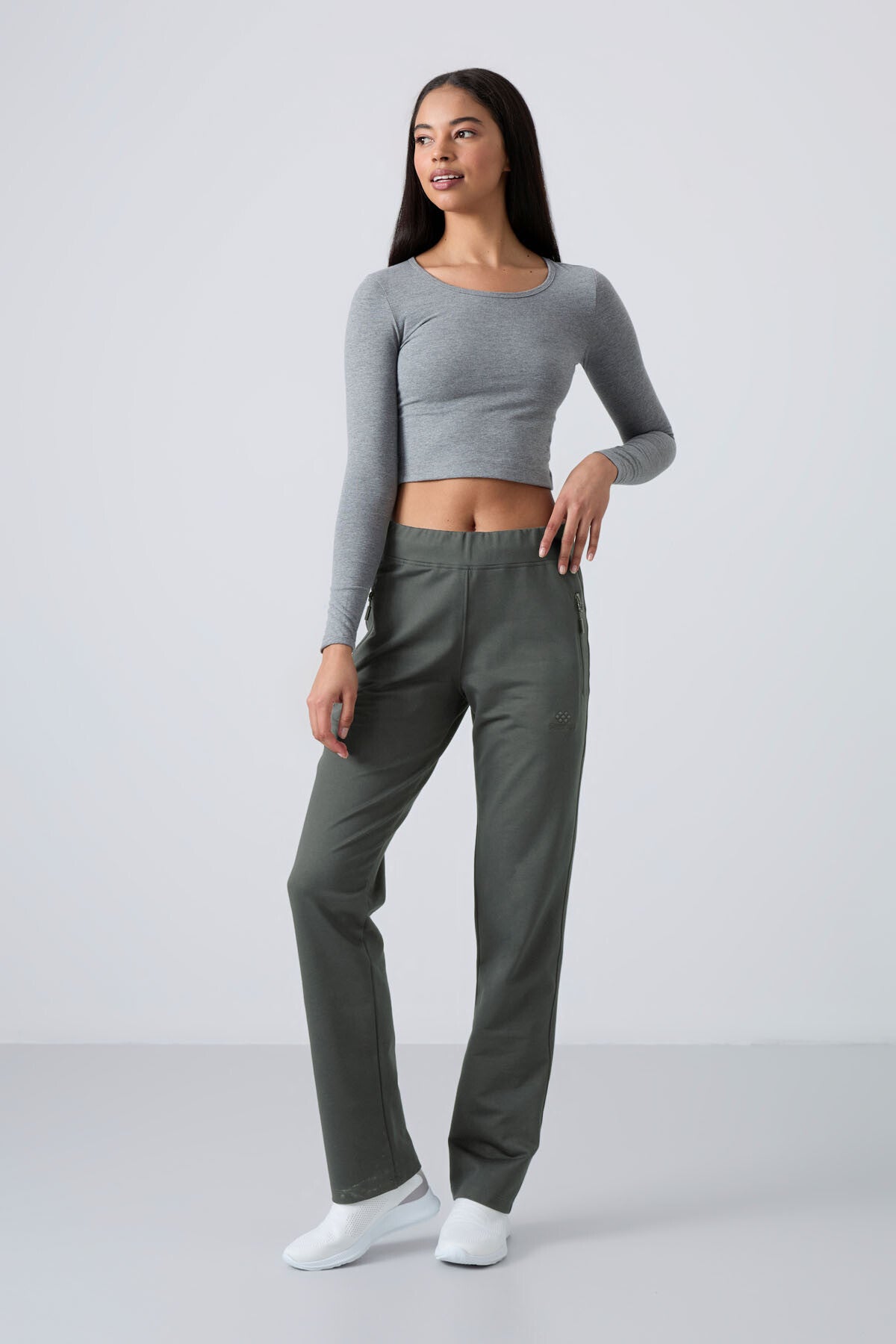 Khaki Zippered Pocket Comfort Fit Classic Hem Women's Tracksuit Bottom - 94195