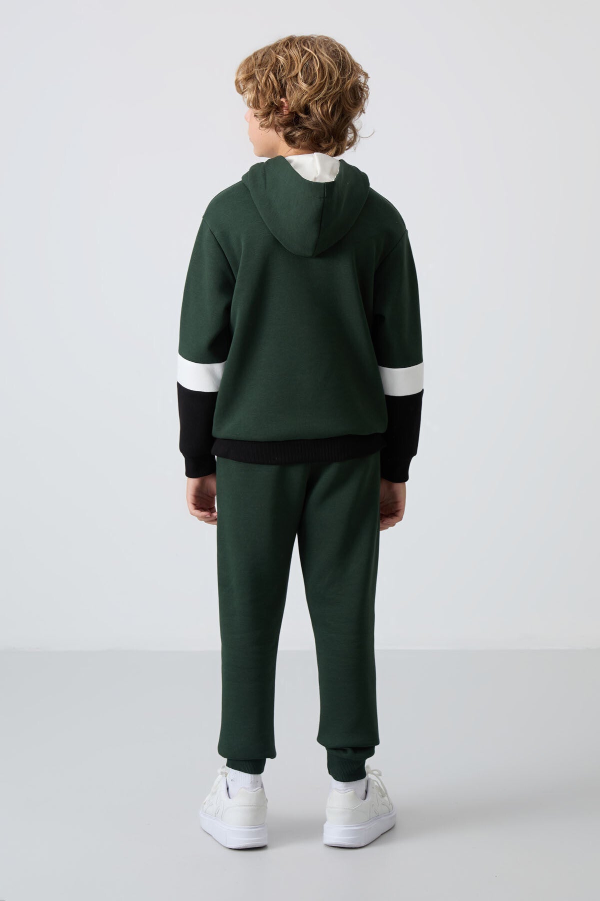 Forest Green Cotton Thick Fleece-Lined Soft Textured Standard Fit Embroidered Boys' Tracksuit Set - 11255