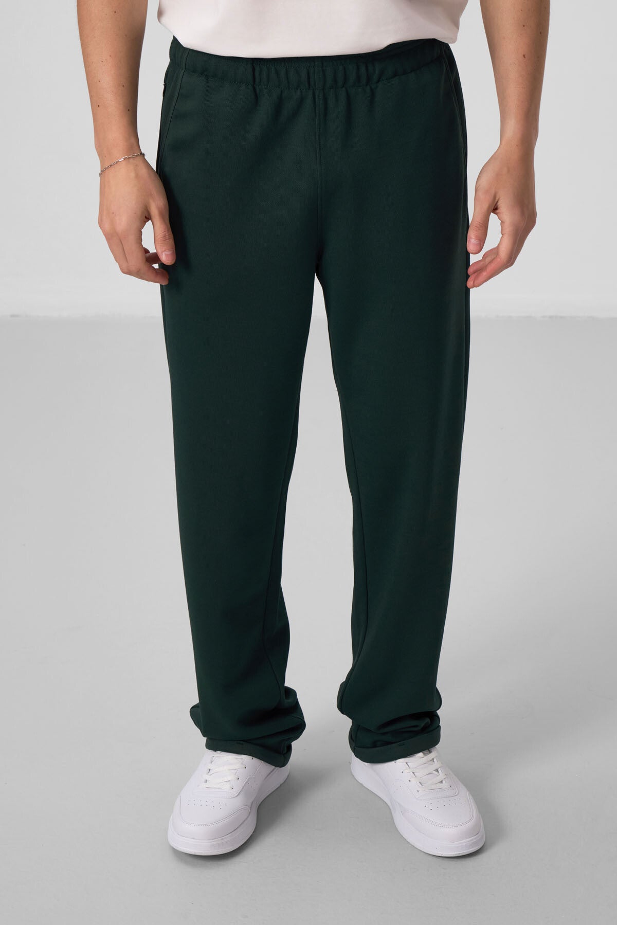 Pine Green Textured Surface Comfortable Fit Palazzo Men's Trousers - 82164