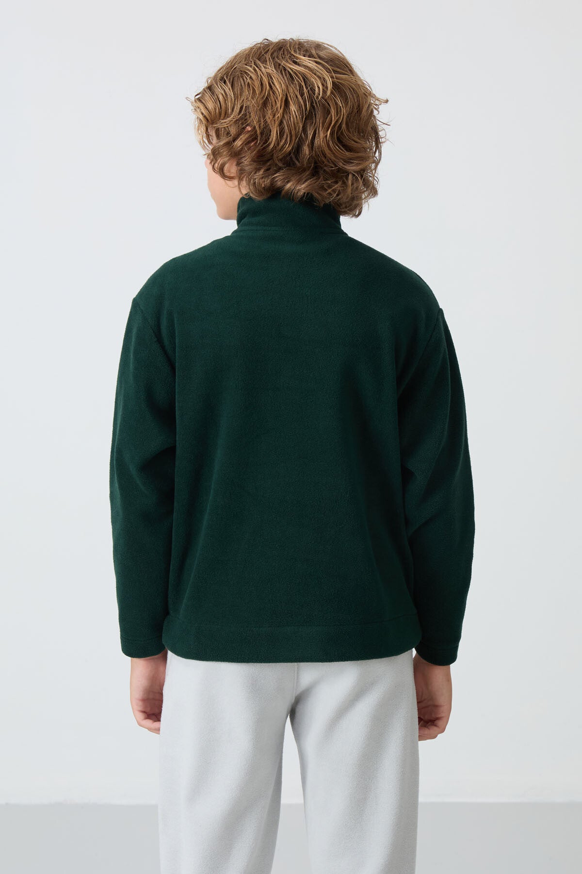 Pine Green Thick Soft Textured Standard Fit Embroidered Fleece Boys' Sweatshirt - 11221