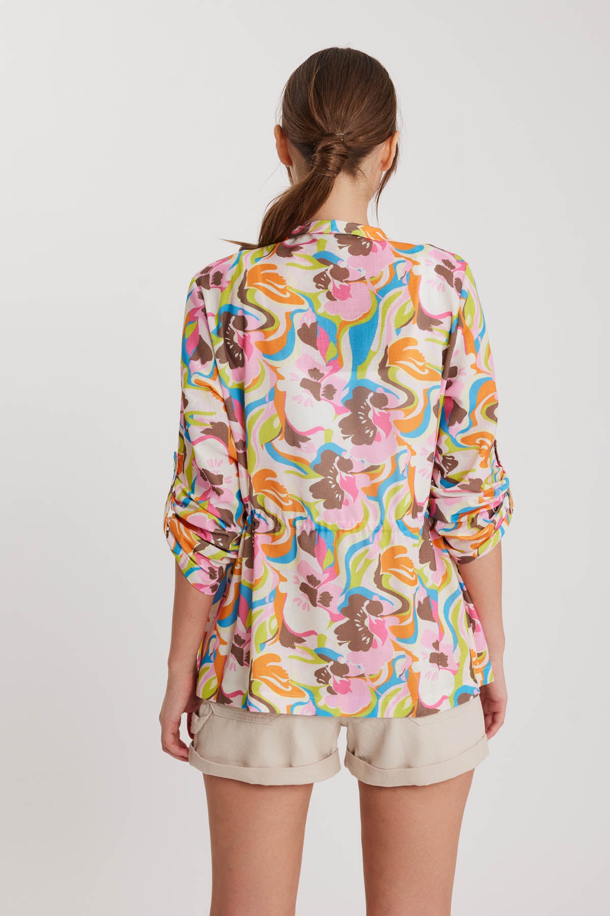 FLORAL PATTERN WAIST RUCKLED JACKET