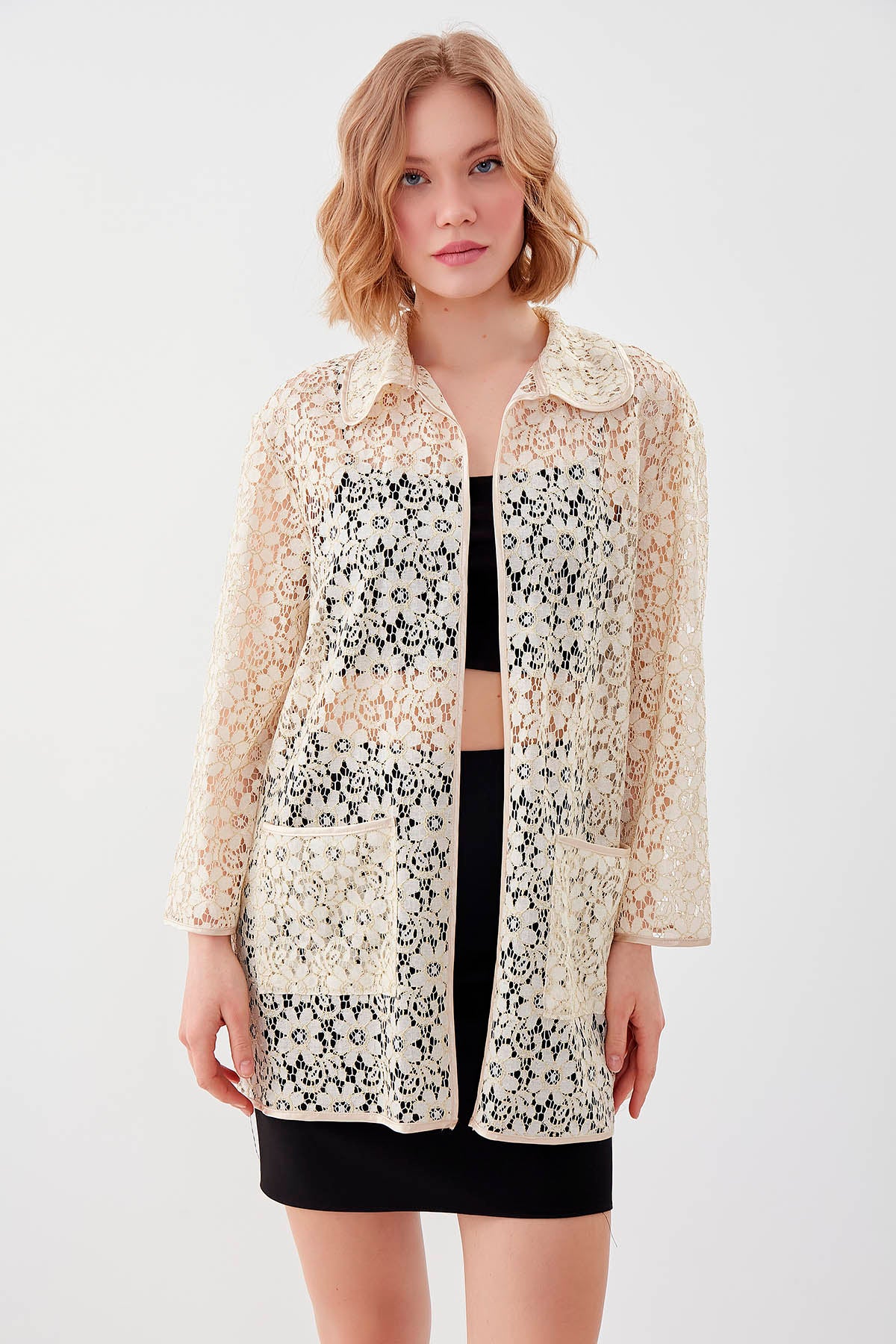 FLORAL PATTERNED TRANSPARENT CARDIGAN