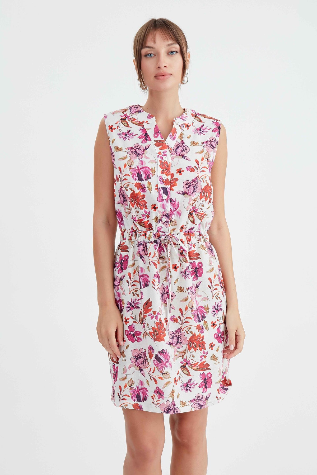 FLORAL WAIST RUCKLING DRESS
