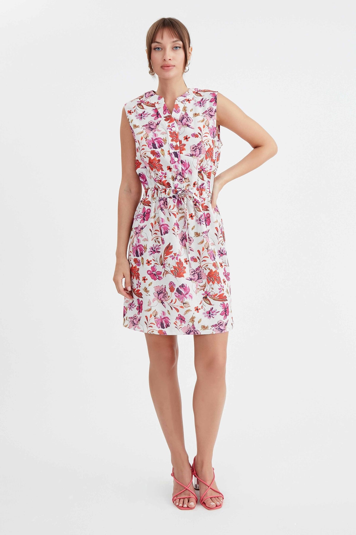 FLORAL WAIST RUCKLING DRESS