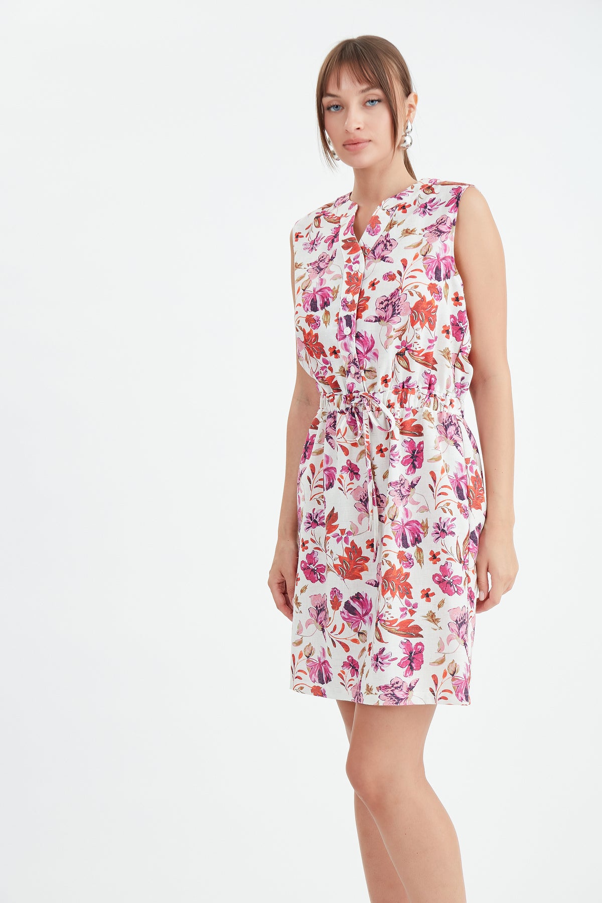 FLORAL WAIST RUCKLING DRESS
