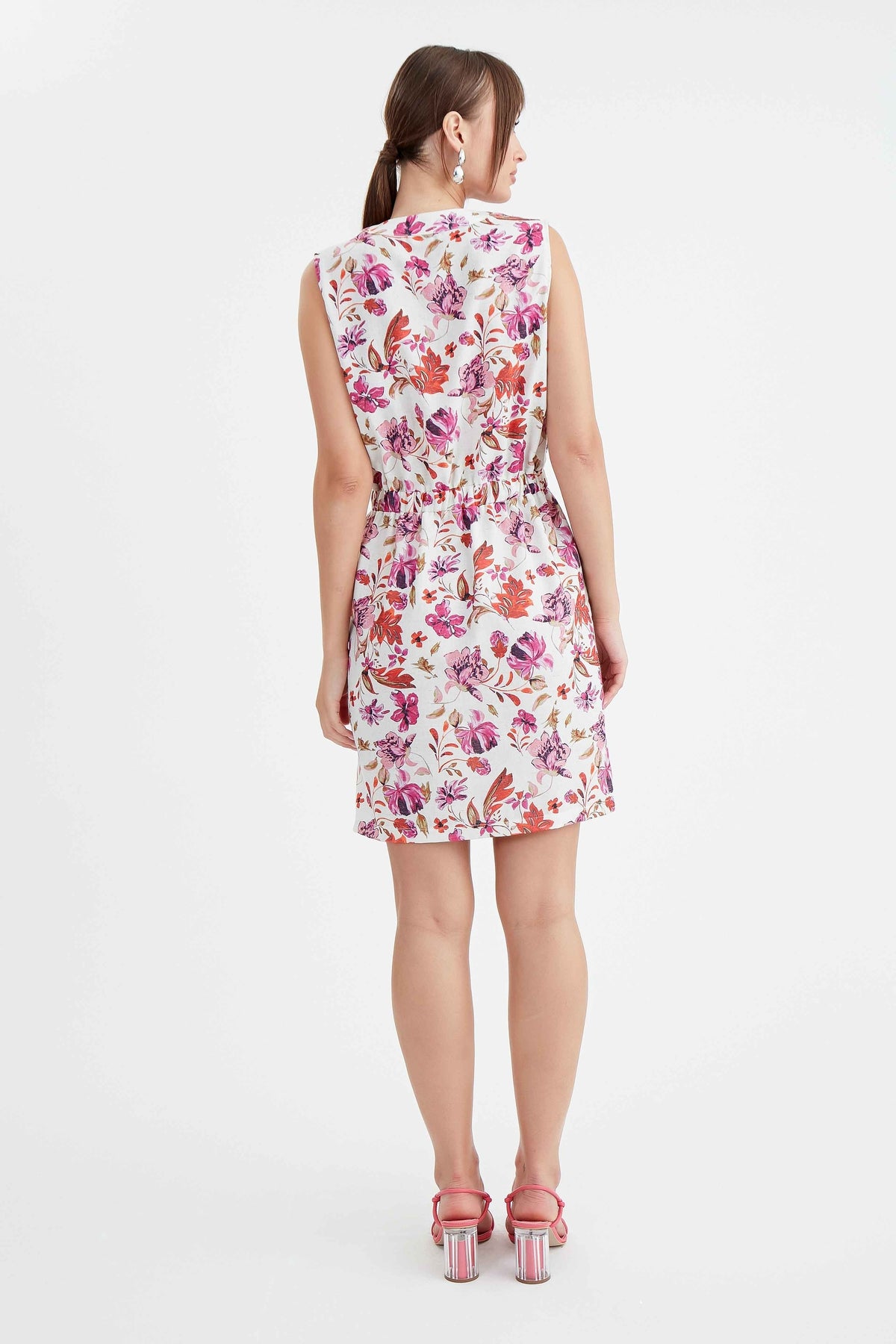 FLORAL WAIST RUCKLING DRESS