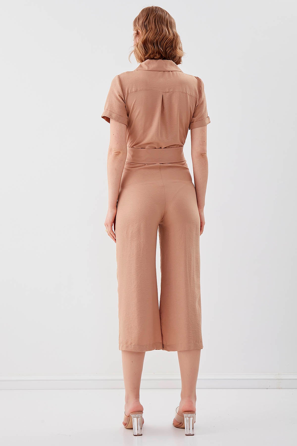 SHORT SLEEVE OVERALLS WITH BELT & DOUBLE POCKETS