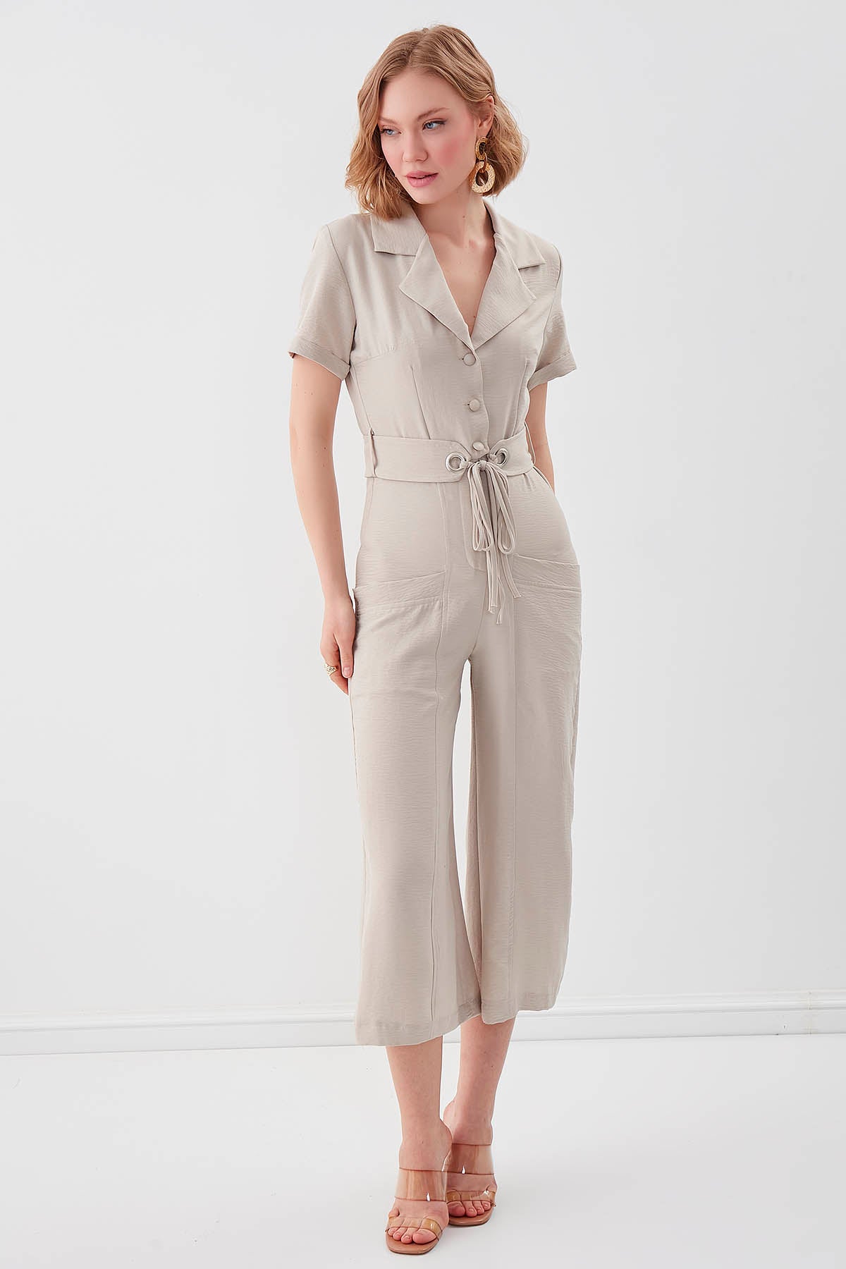 SHORT SLEEVE OVERALLS WITH BELT & DOUBLE POCKETS