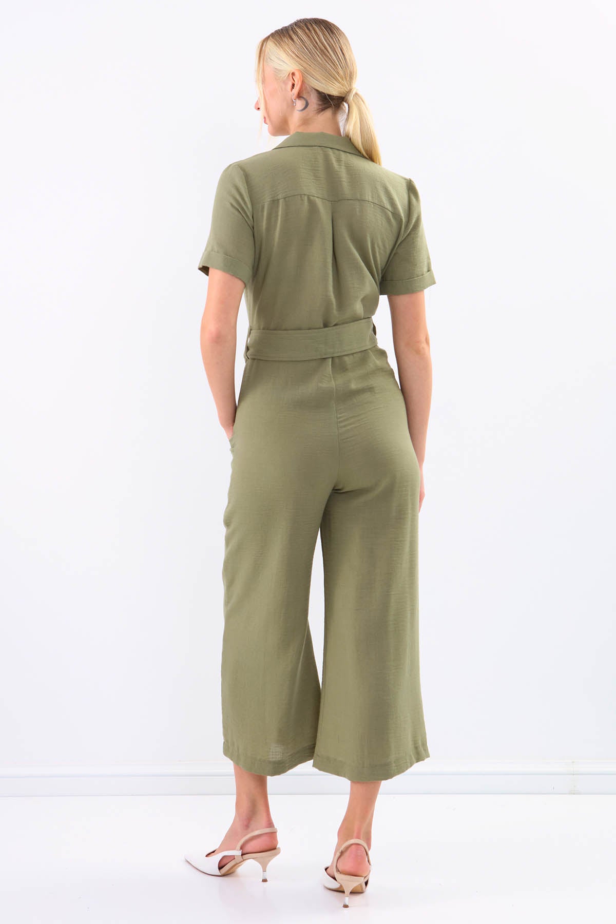 SHORT SLEEVE OVERALLS WITH BELT & DOUBLE POCKETS
