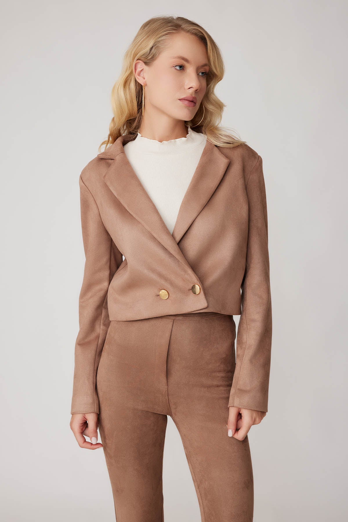 CROP SUEDE DOUBLE BREASTED JACKET