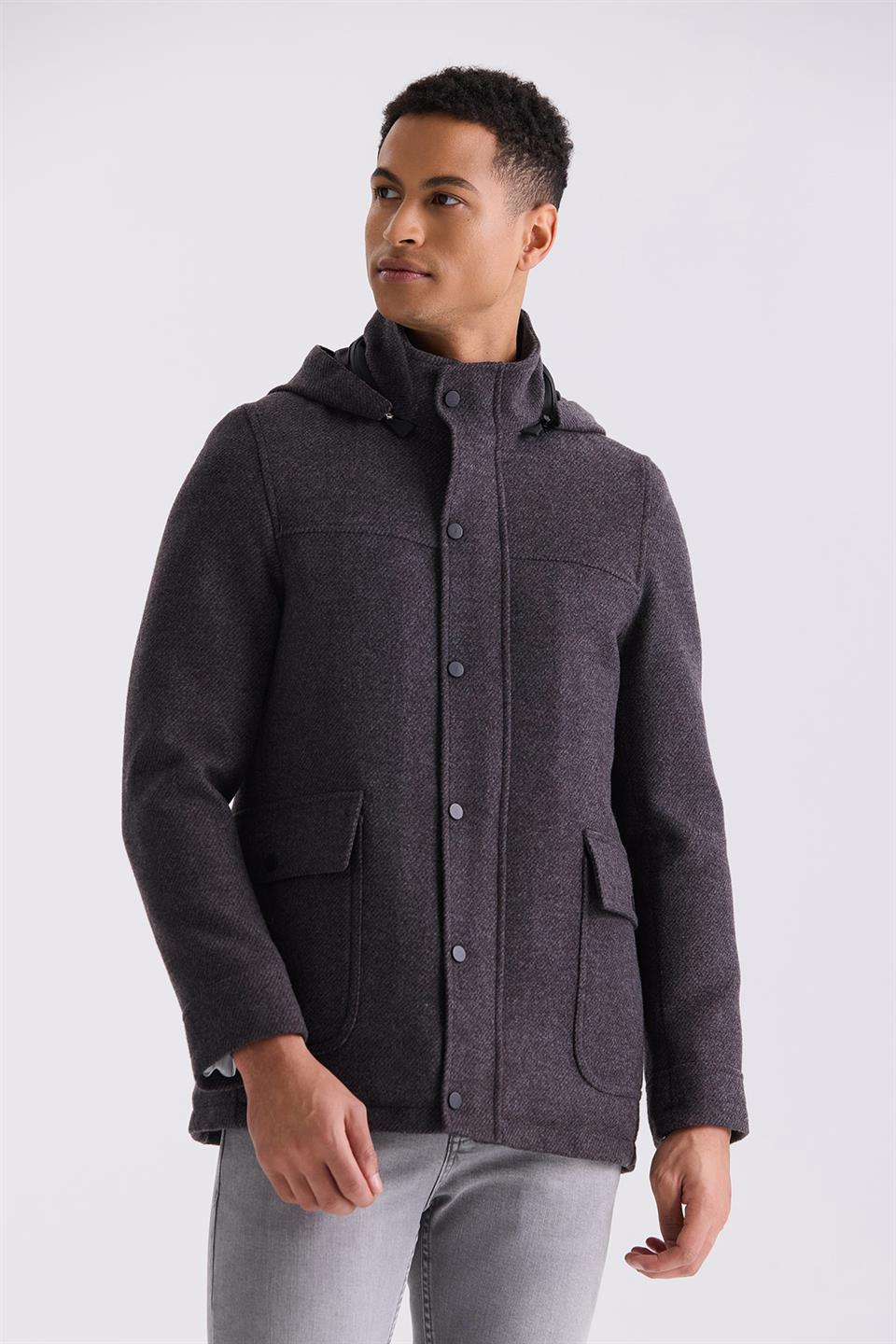 Maroon Comfort Fit Judge Collar Sports Jacket With Patterned Hood